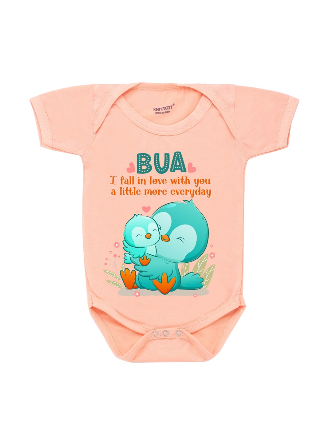 

KNITROOT Infant Kids Peach-Coloured & Blue Graphic Printed Bodysuit