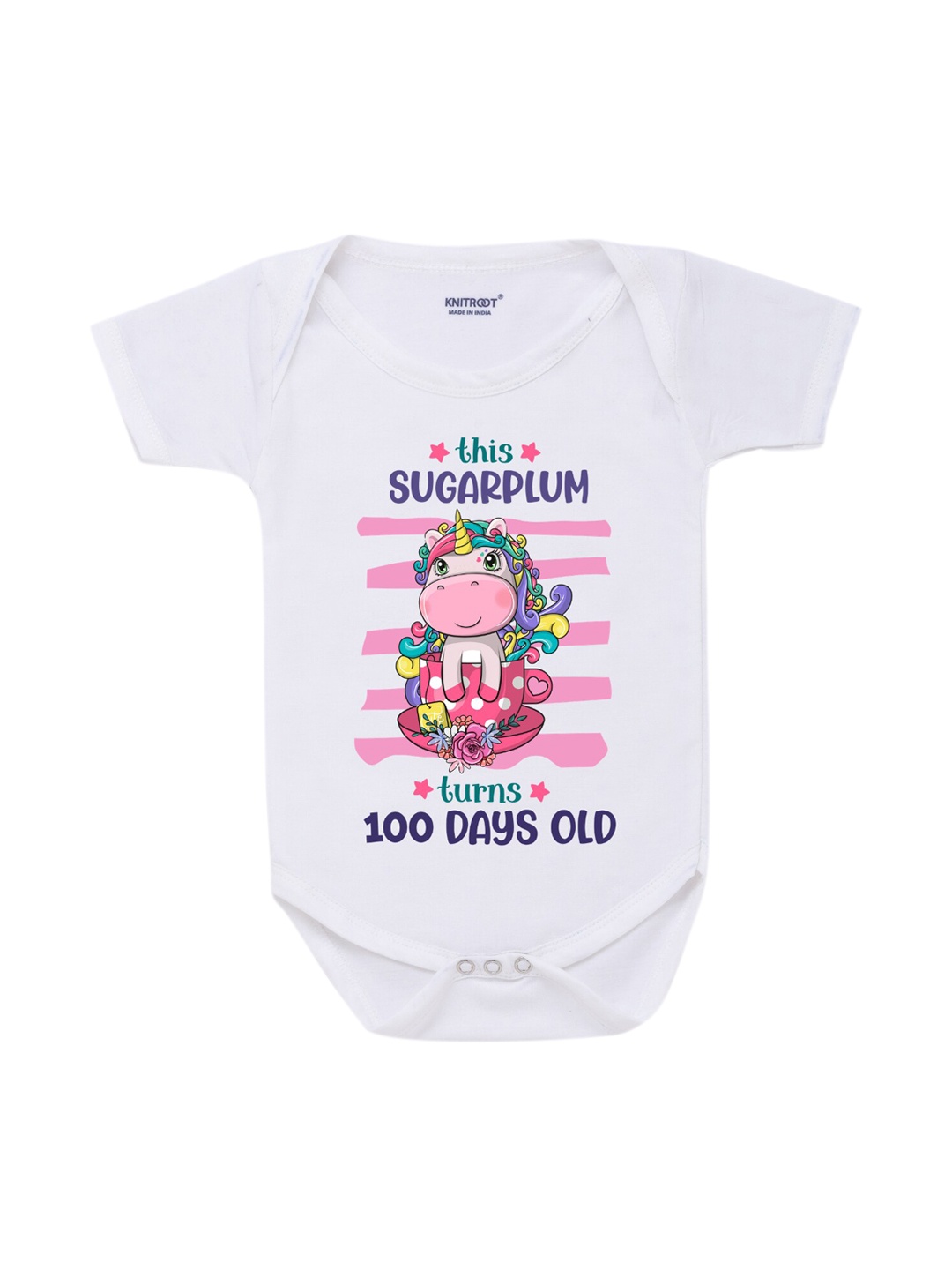 

KNITROOT Infants White Sugarplum Graphic Printed Bodysuit