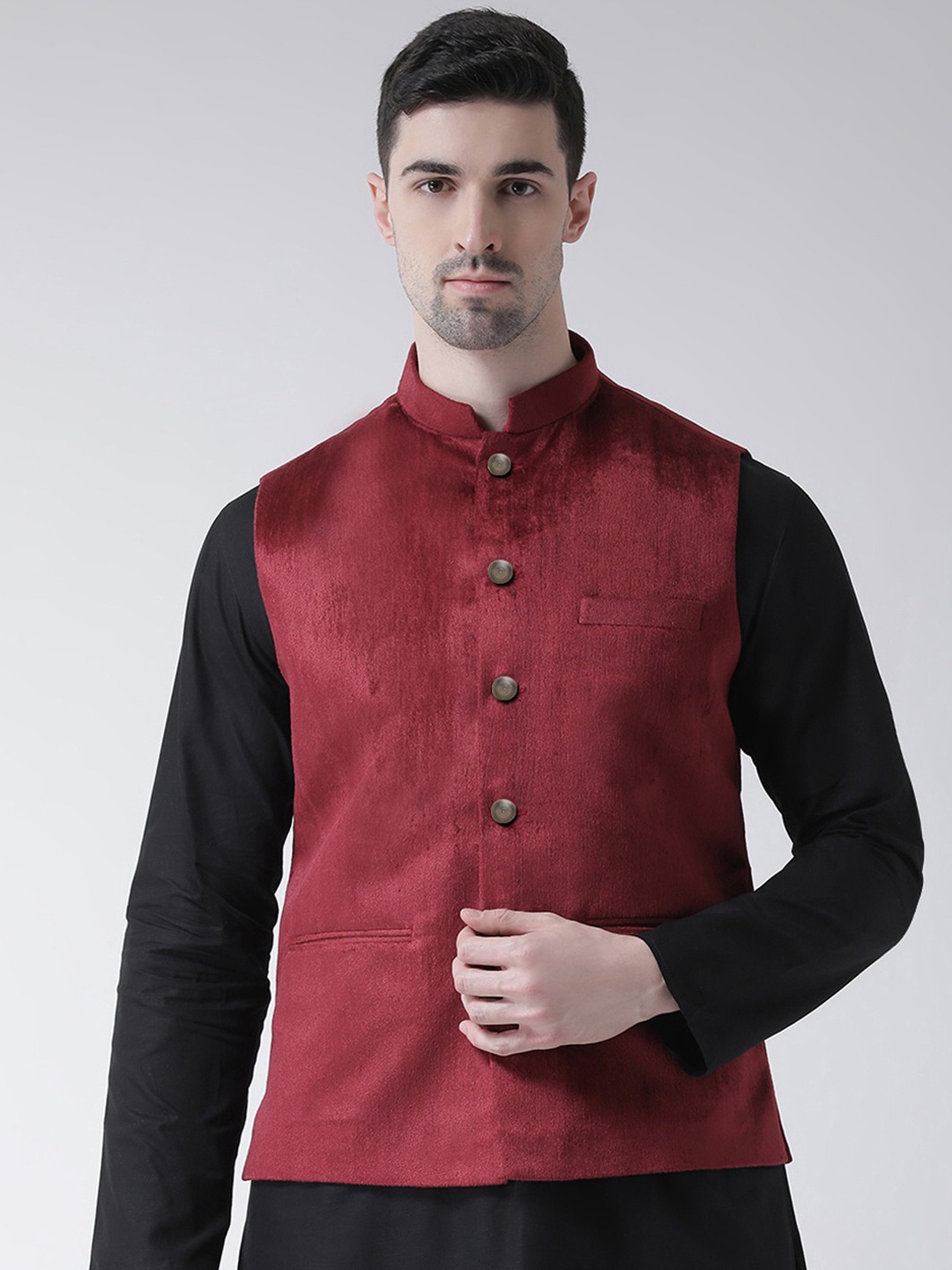 

TABARD Men Maroon Solid Woven Nehru Jacket