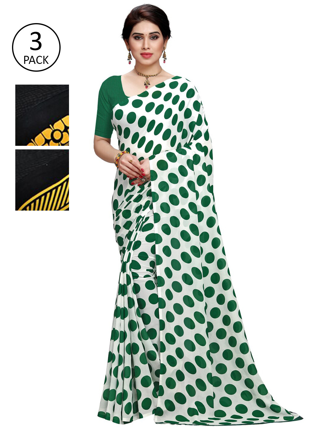 

KALINI Women Pack of 3 Printed Poly Georgette Sarees, White