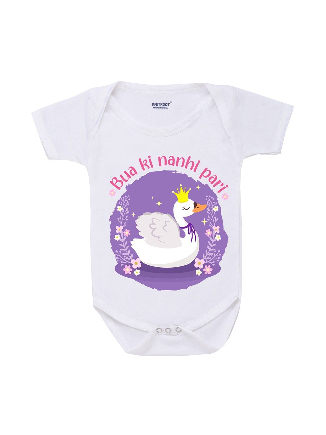

KNITROOT Infant Kids White & Purple Printed Baby Bodysuit