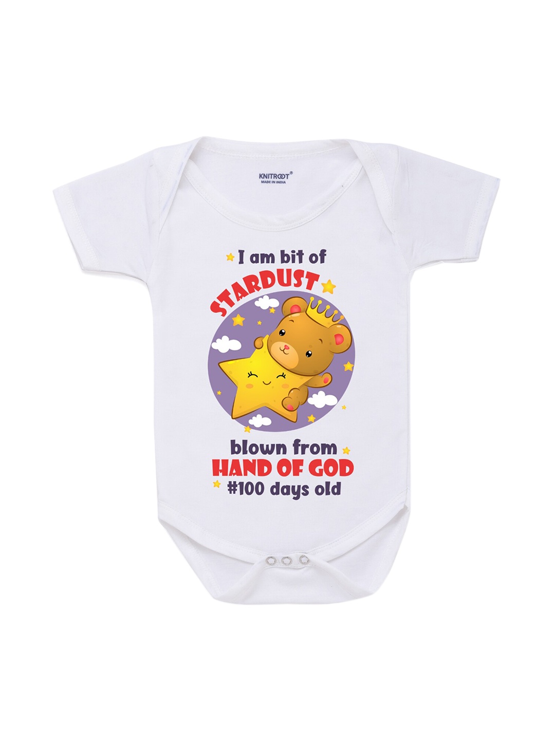 

KNITROOT Infant Kids White & Yellow Printed Bodysuit