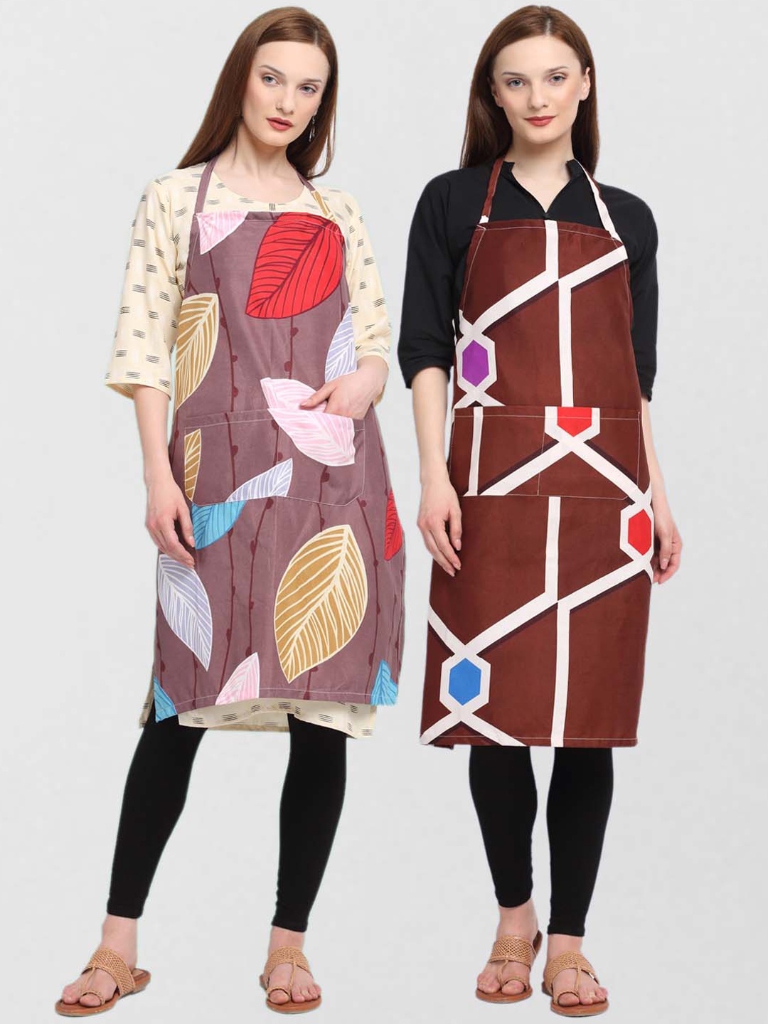

KLOTTHE Pack Of 2 Printed 300 TC Cotton Aprons, Maroon