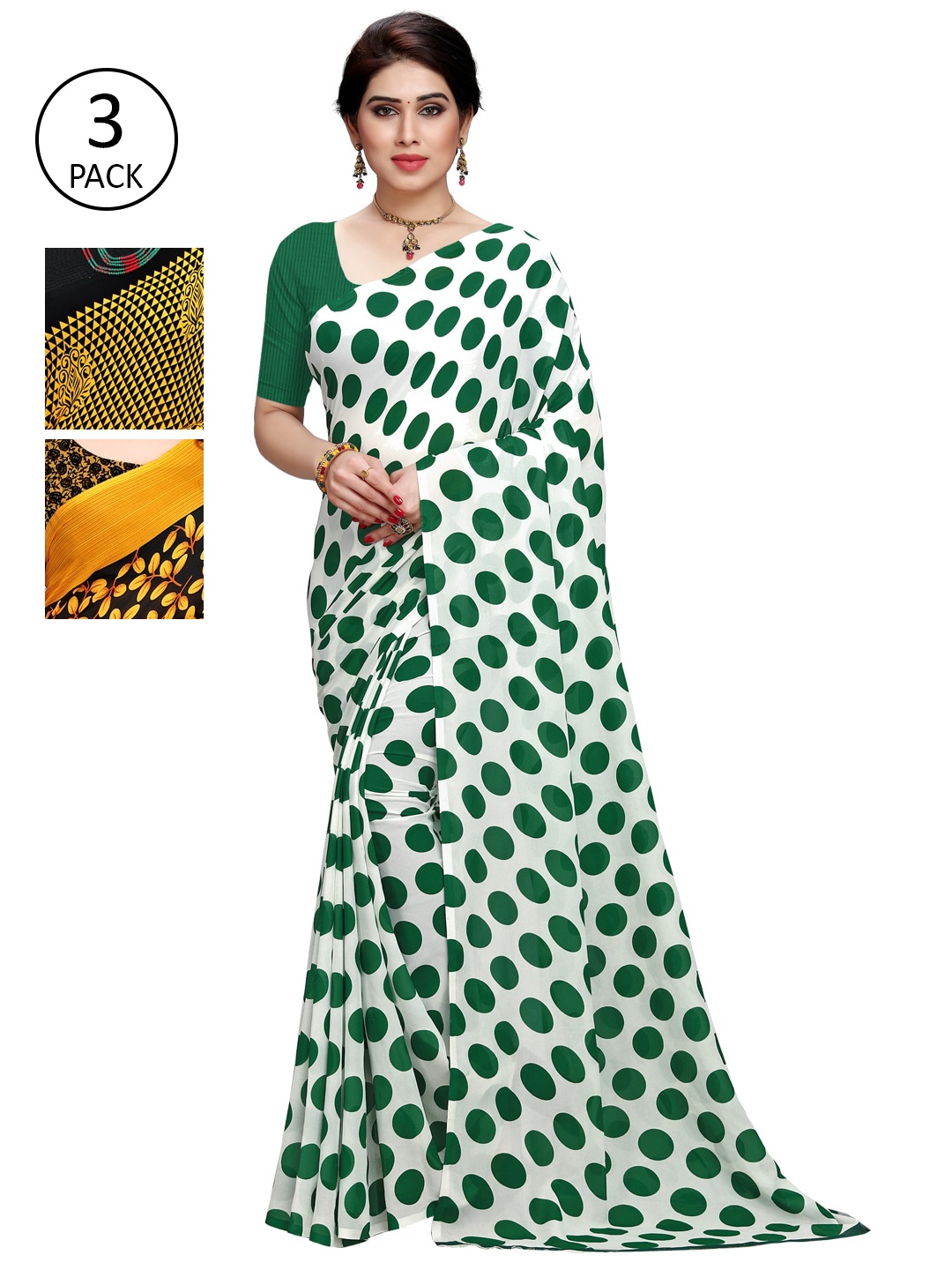 

KALINI Women Pack of 3 Printed Poly Georgette Sarees, White