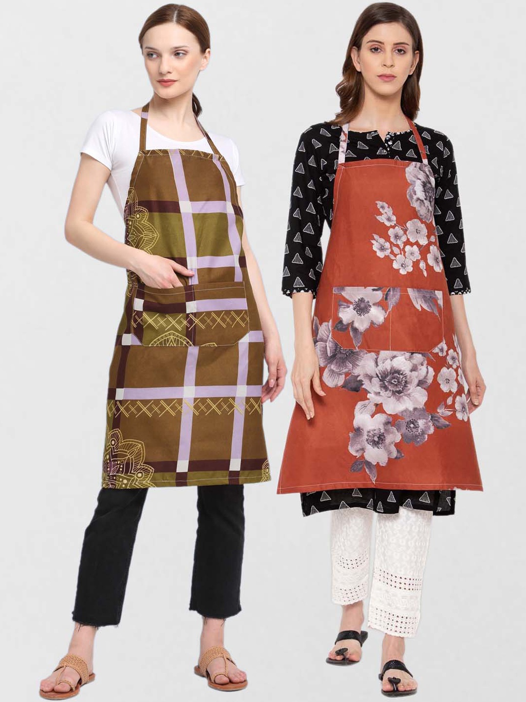 

KLOTTHE Unisex Pack Of 2 Printed Cotton 210 TC Aprons, Brown
