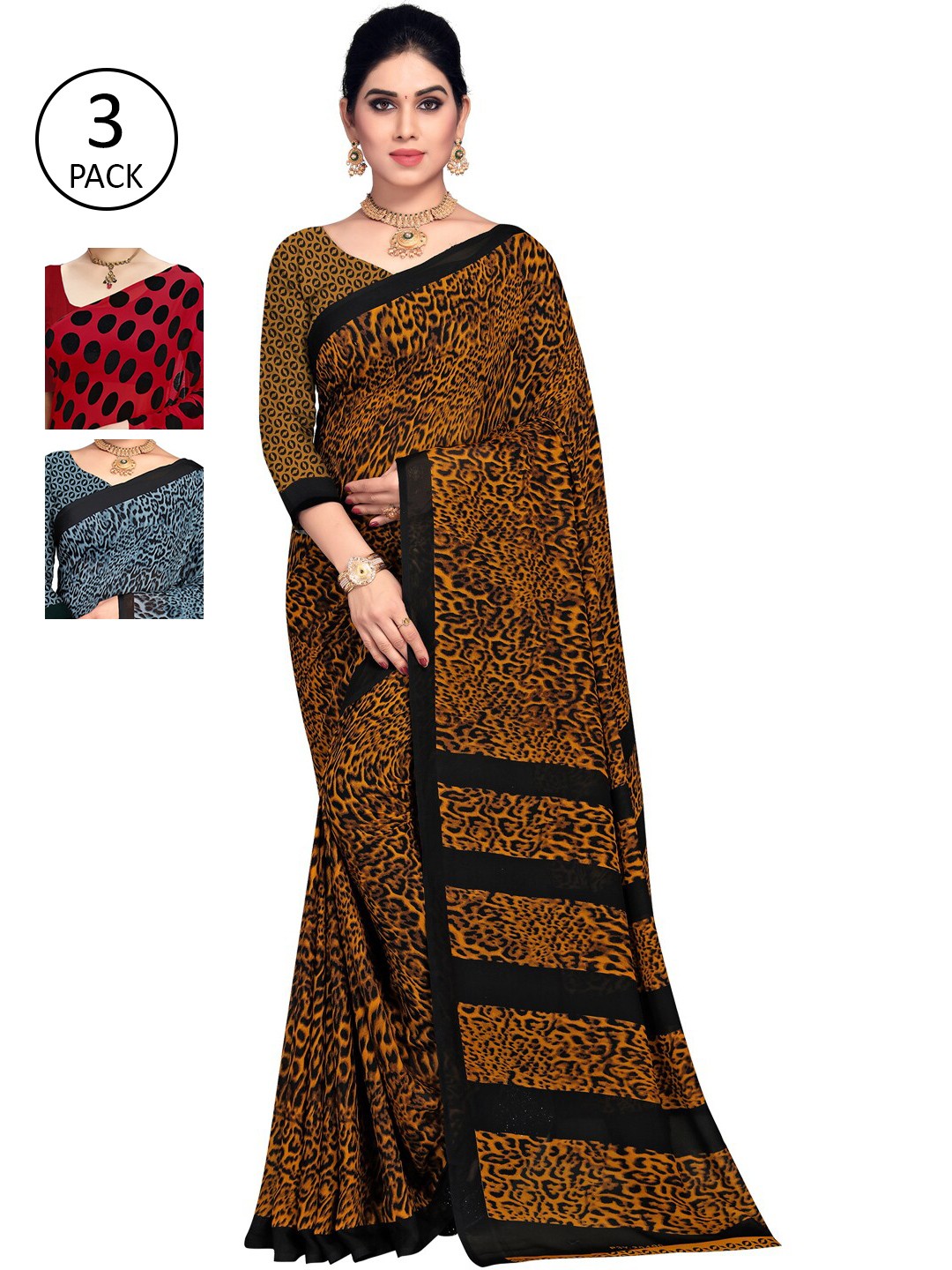 

ANAND SAREES Multicoloured Set of 3 Poly Georgette Saree, Multi