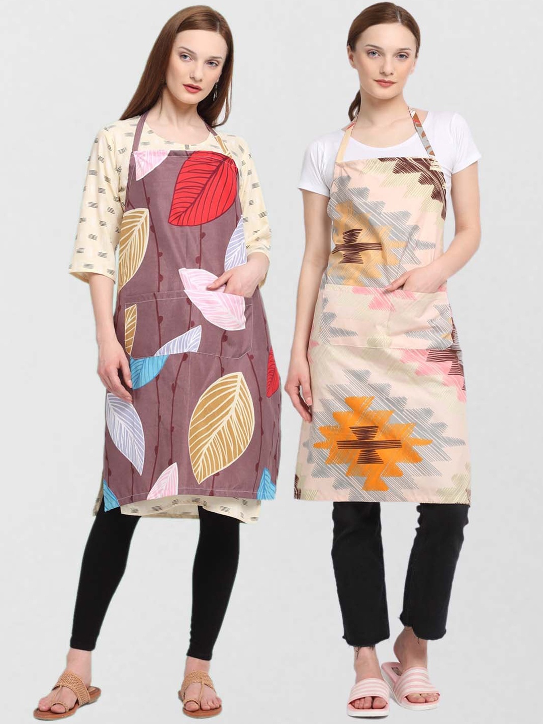

KLOTTHE Unisex Pack Of 2 Printed 210 TC Cotton Aprons, Yellow
