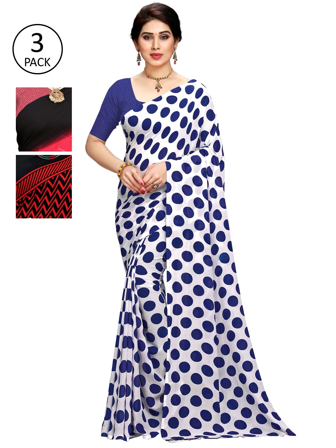 

KALINI Pack of 3 Printed Poly Georgette Saree, Multi