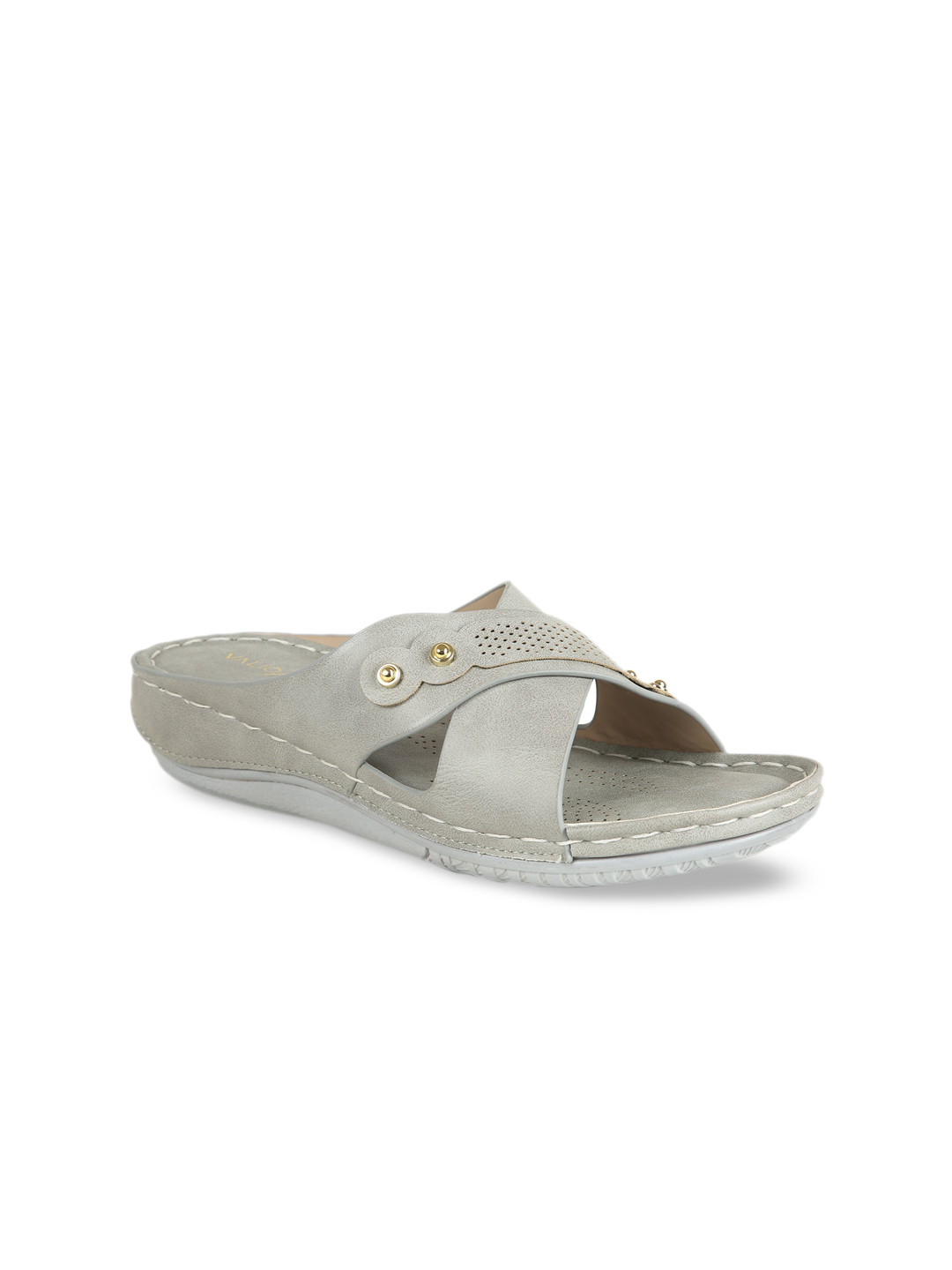 

VALIOSAA Grey Embellished Flatform Sandals