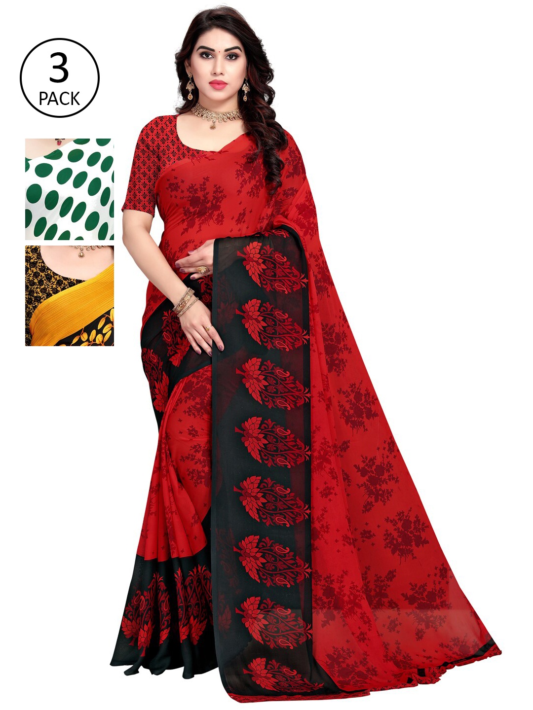 

KALINI Pack Of 3 White & Green Saree