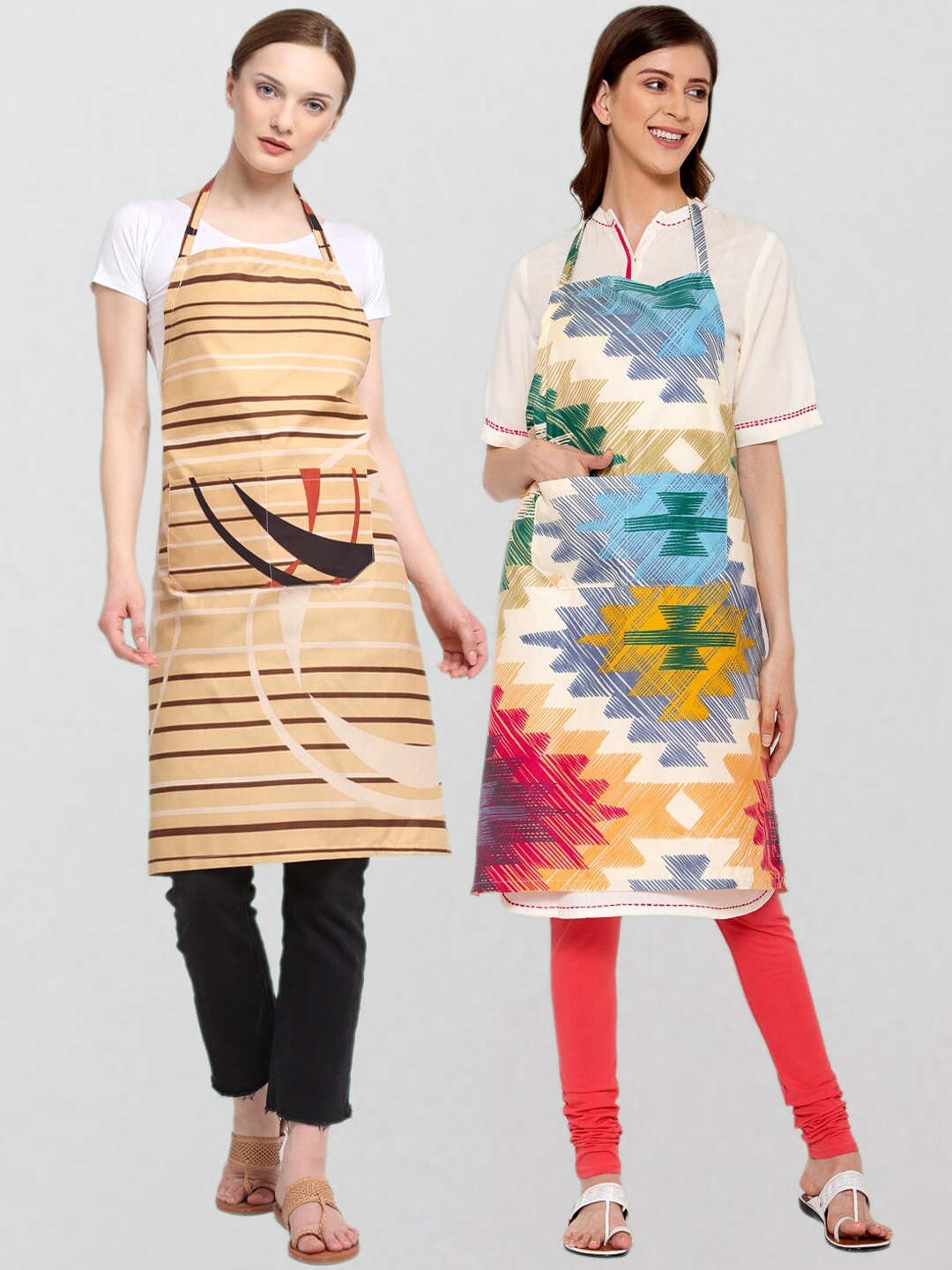 

KLOTTHE Unisex Pack Of 2 Printed 210TC Cotton Aprons, Beige