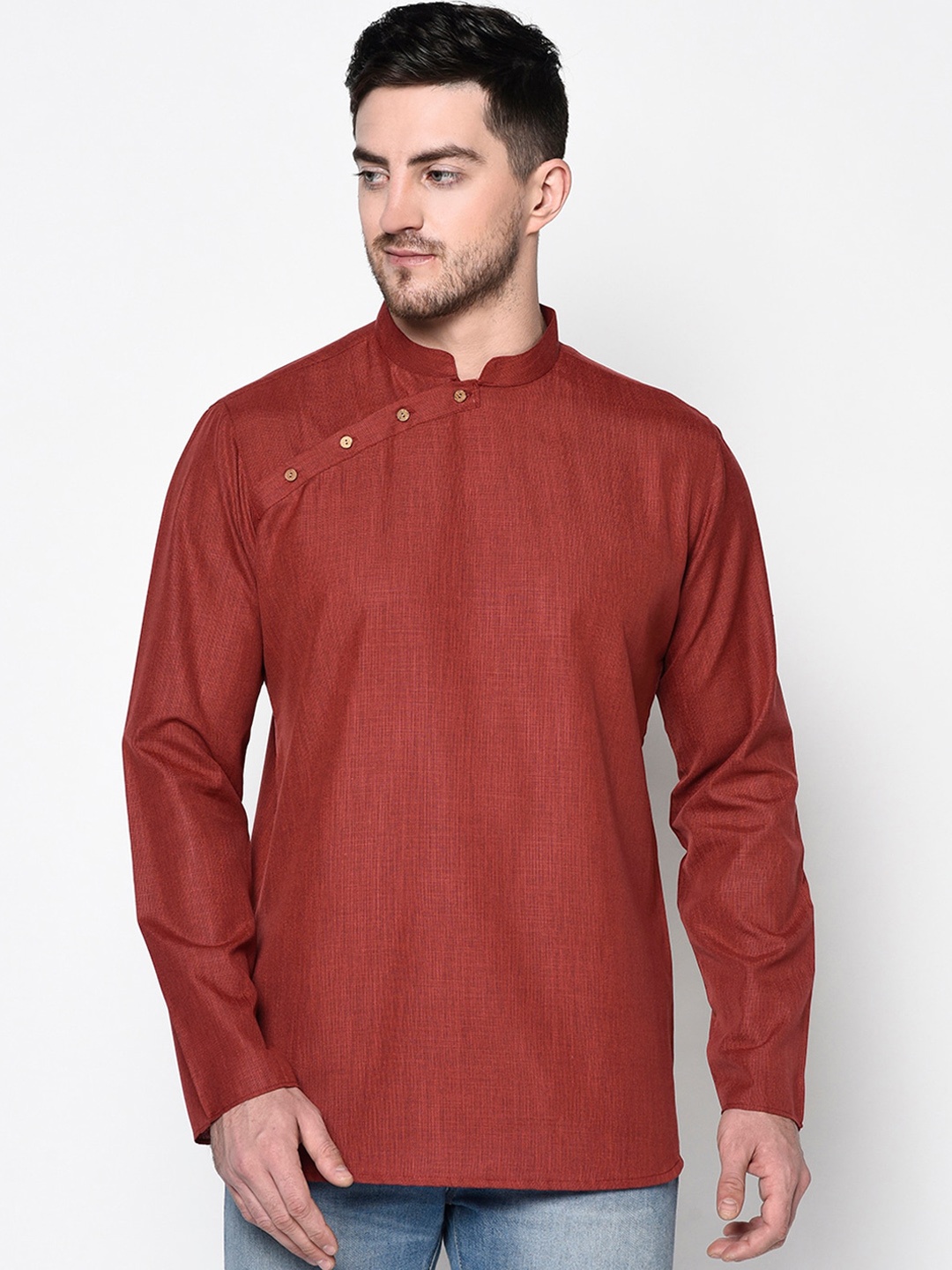 

TABARD Men Angrakha Cotton Kurta, Maroon