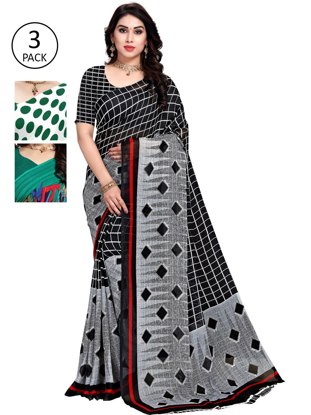 

KALINI Pack Of 3 Multicoloured Poly Georgette Sarees, Multi