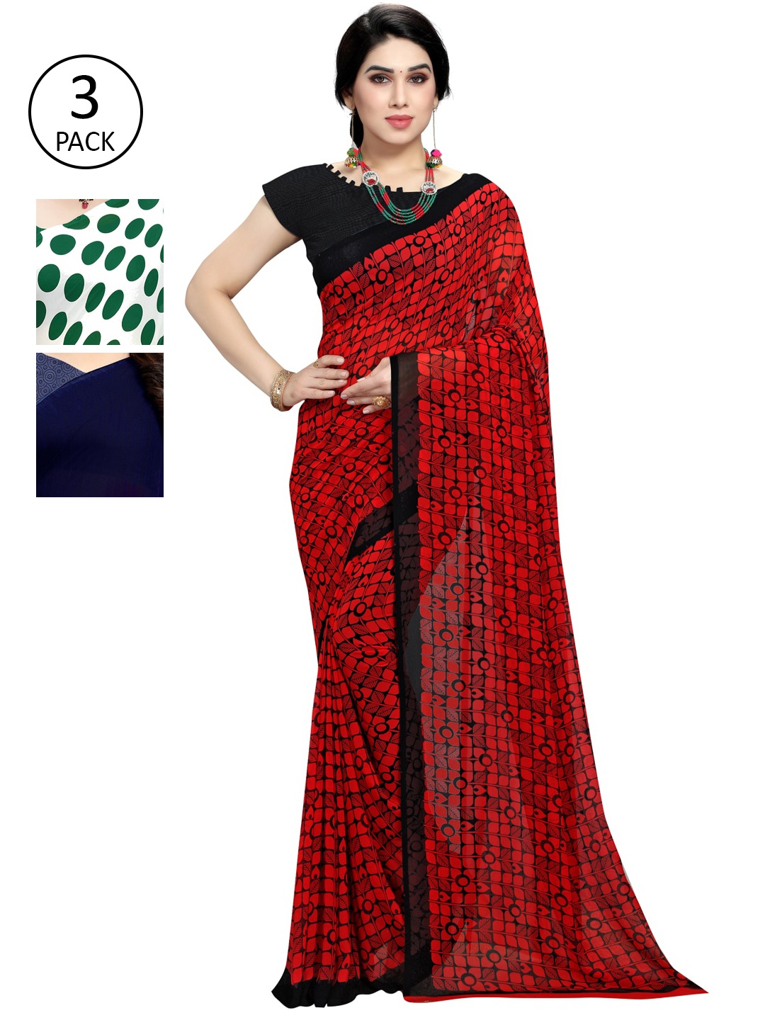 

KALINI Multicoloured Set of 3 Poly Georgette Saree, Multi