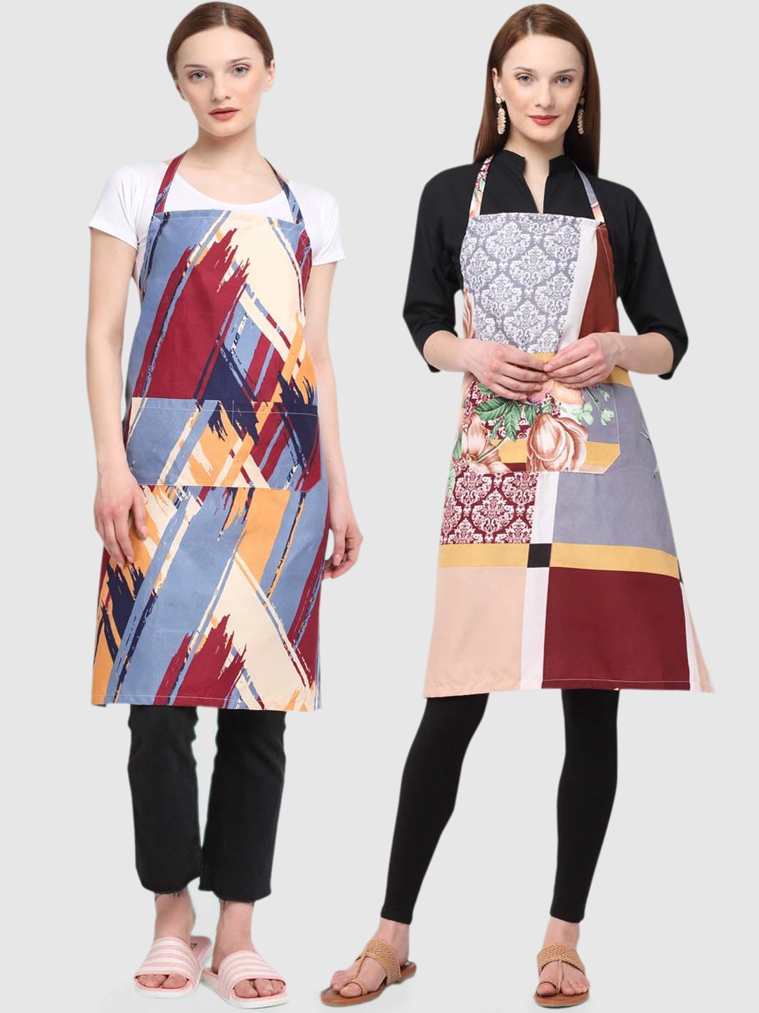 

KLOTTHE Unisex Pack Of 2 Printed Cotton 210 TC Aprons, Maroon