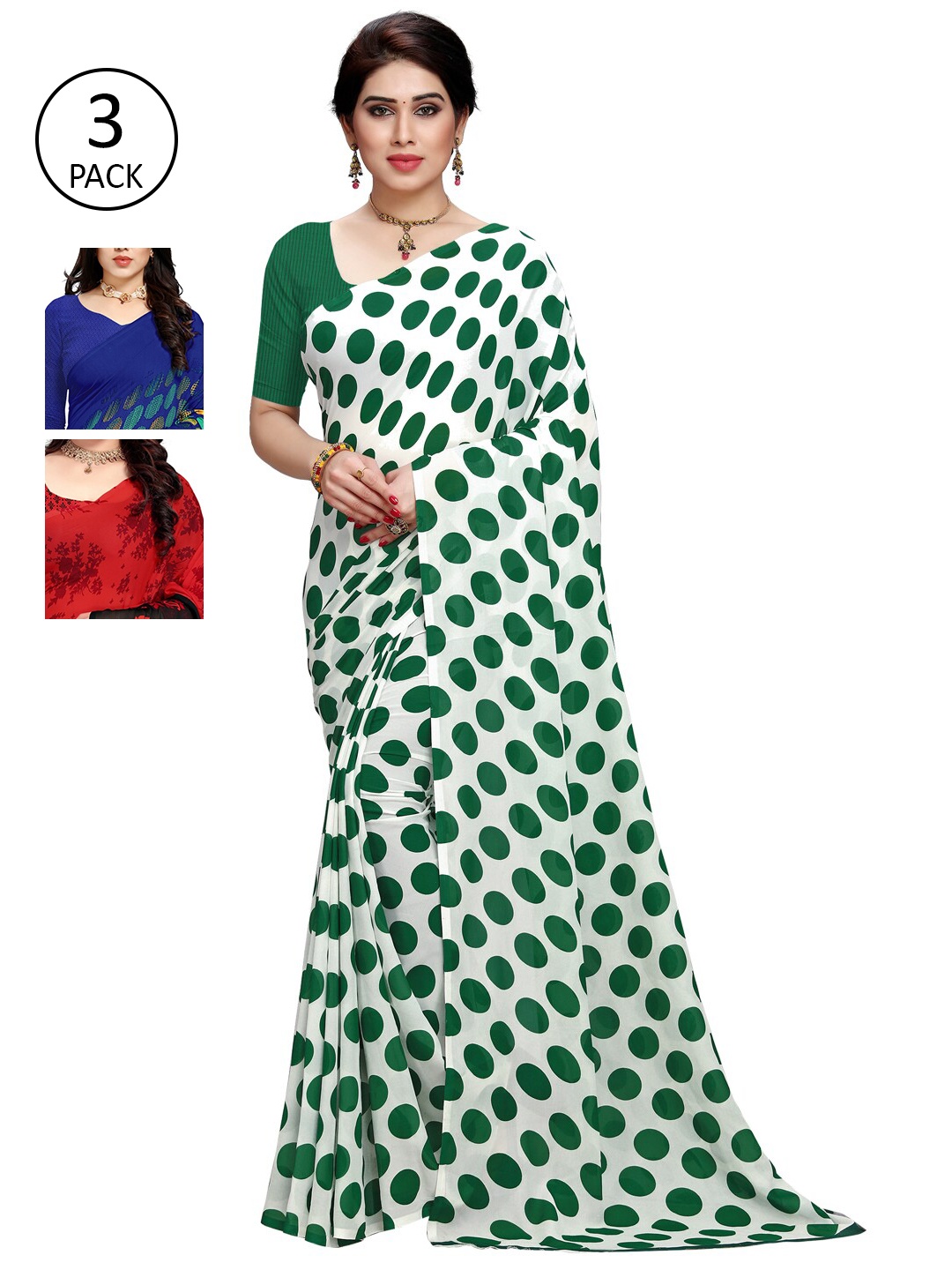 

KALINI Pack Of 3 Green & Red Saree