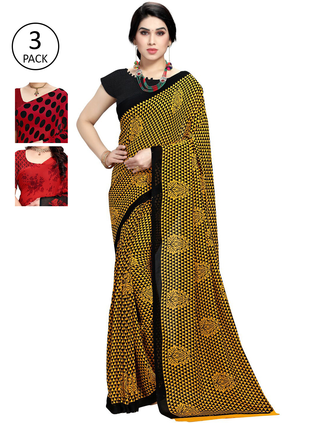 

KALINI Multi Set of 3 Printed Poly Georgette Saree