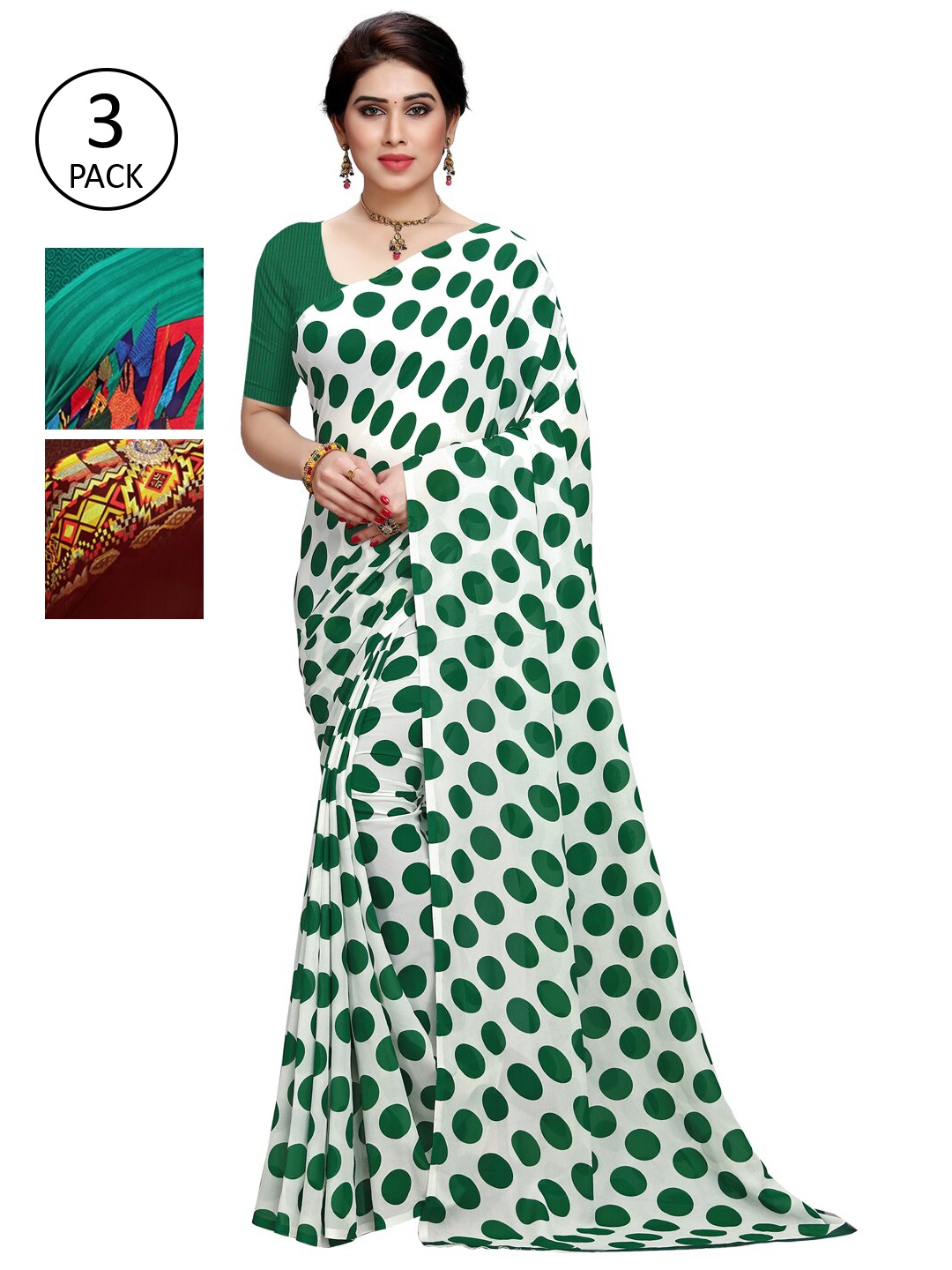 

KALINI Pack Of 3 Multicoloured Poly Georgette Sarees, Multi