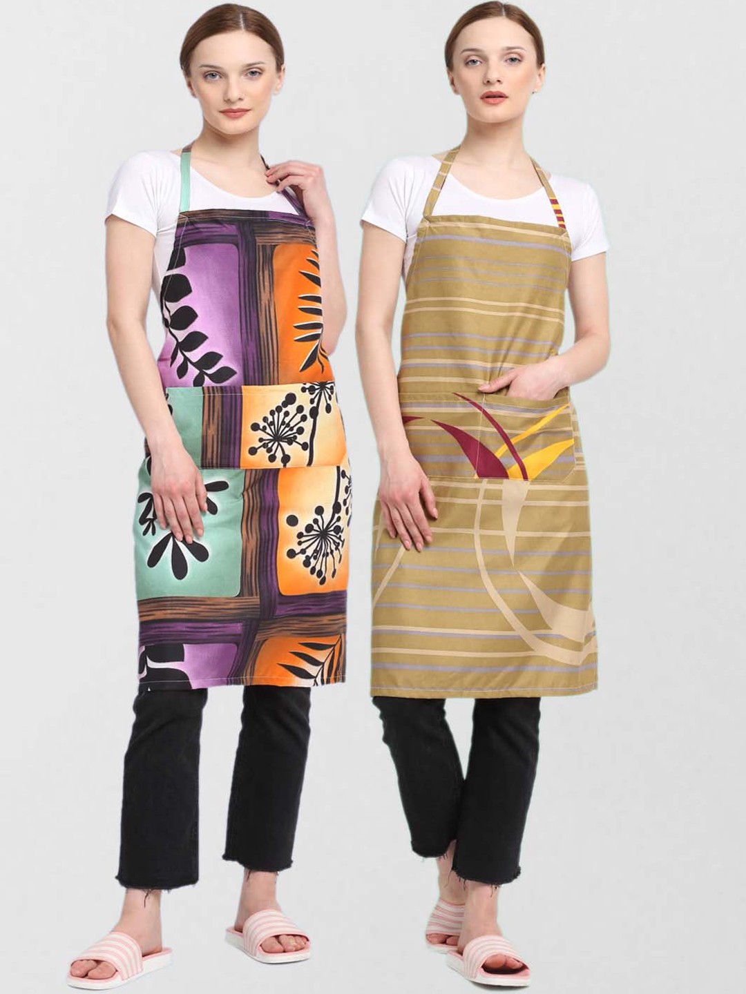 

KLOTTHE Unisex Pack Of 2 Printed 210 TC Cotton Aprons, Beige
