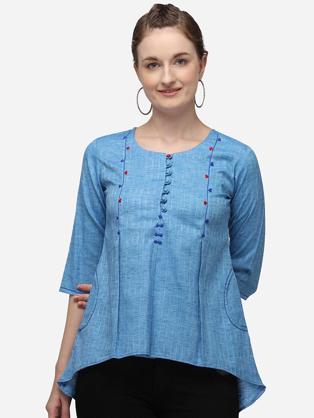 

RAISIN Blue & Red Embroidered High-Low Tunic