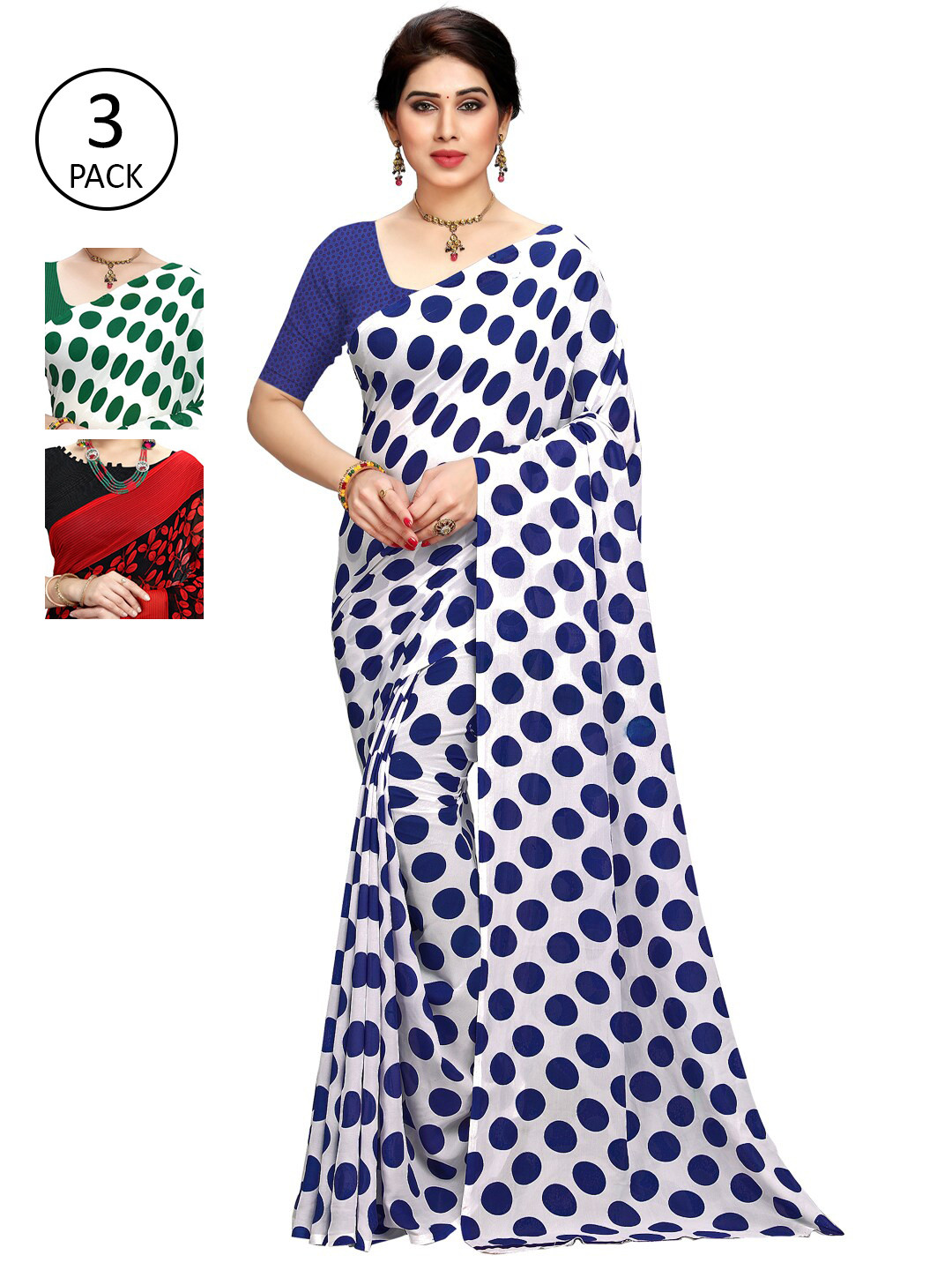 

KALINI Multicoloured Set of 3 Poly Georgette Saree, Multi