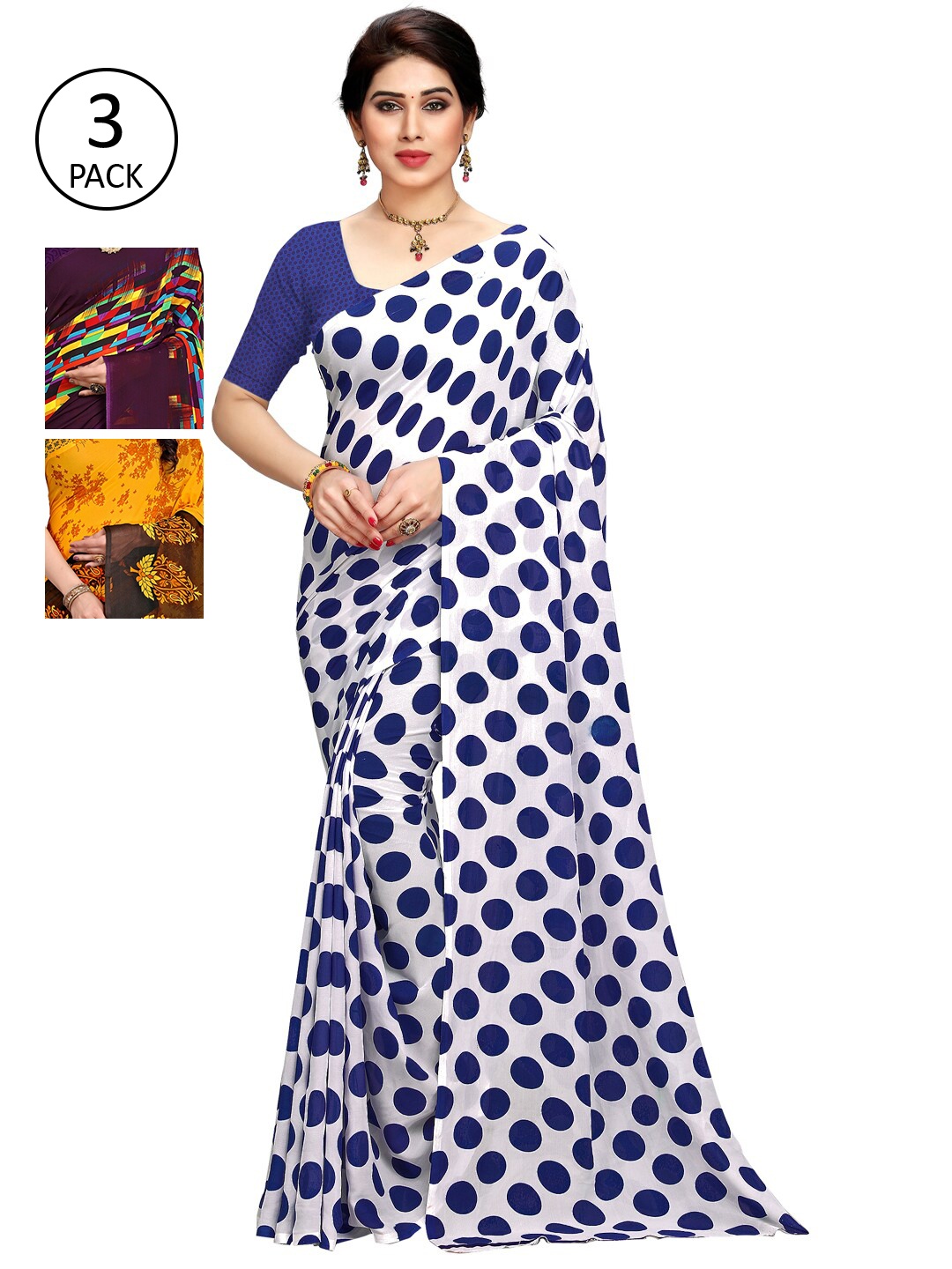 

KALINI Women Pack Of 3 Printed Sarees, Yellow