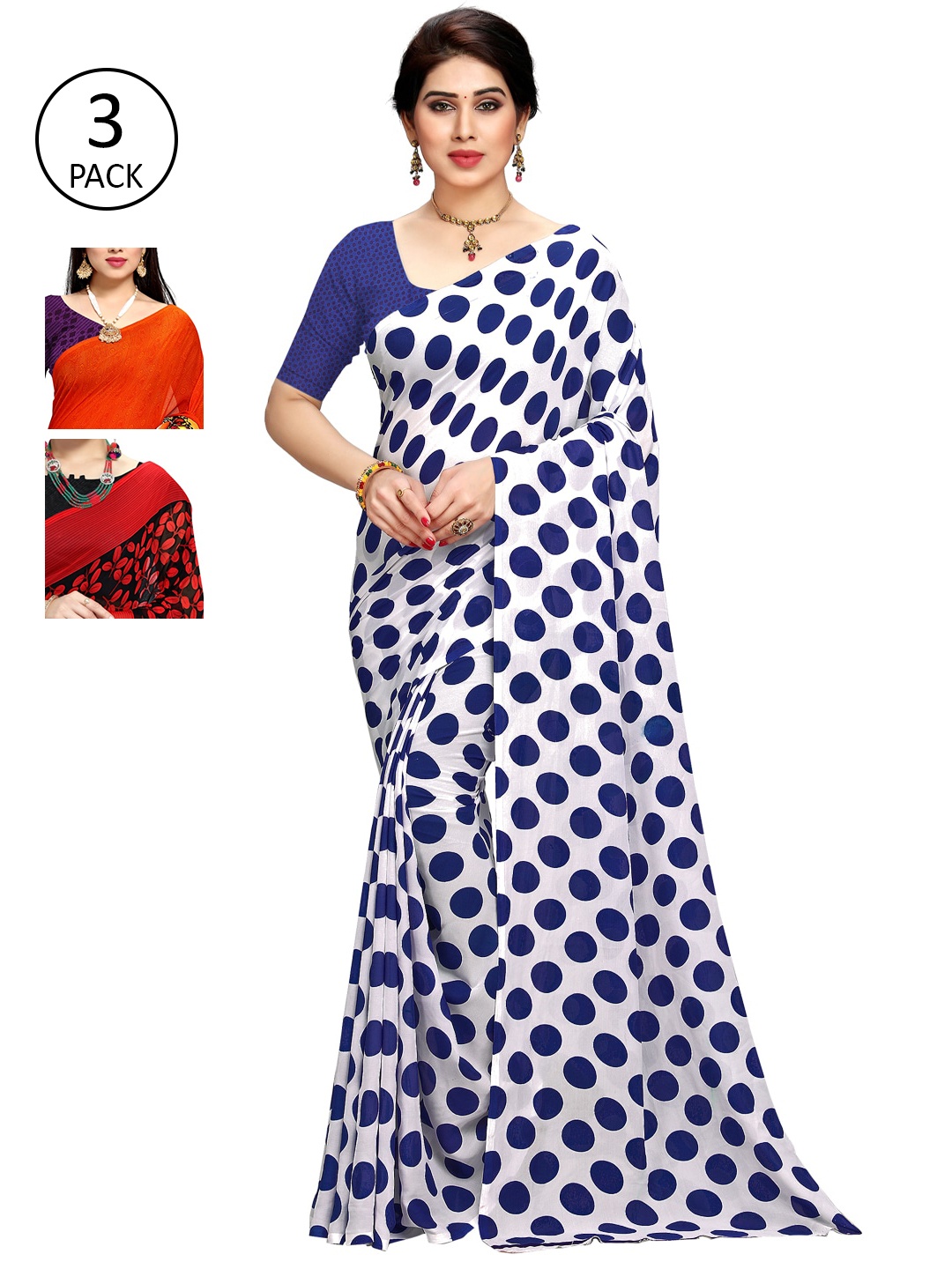 KALINI Multicoloured Set of 3 Poly Georgette Saree, Multi