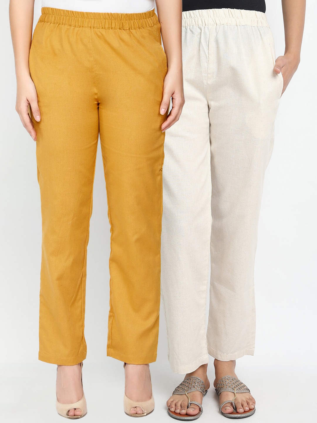 

Molcha Women White & Mustard 2 Palazzos