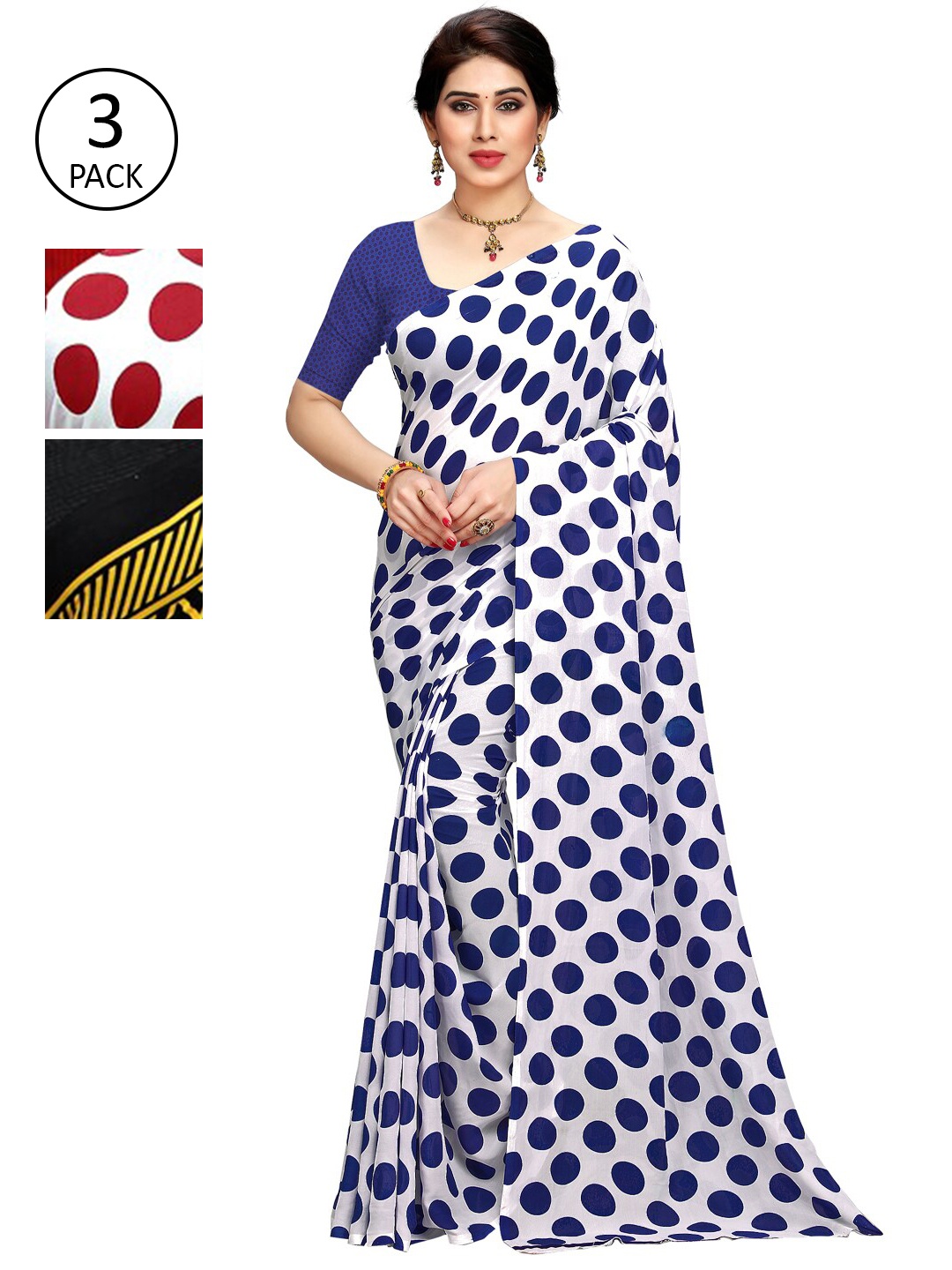 

KALINI Pack Of 3 Blue & Lime Green Floral Saree