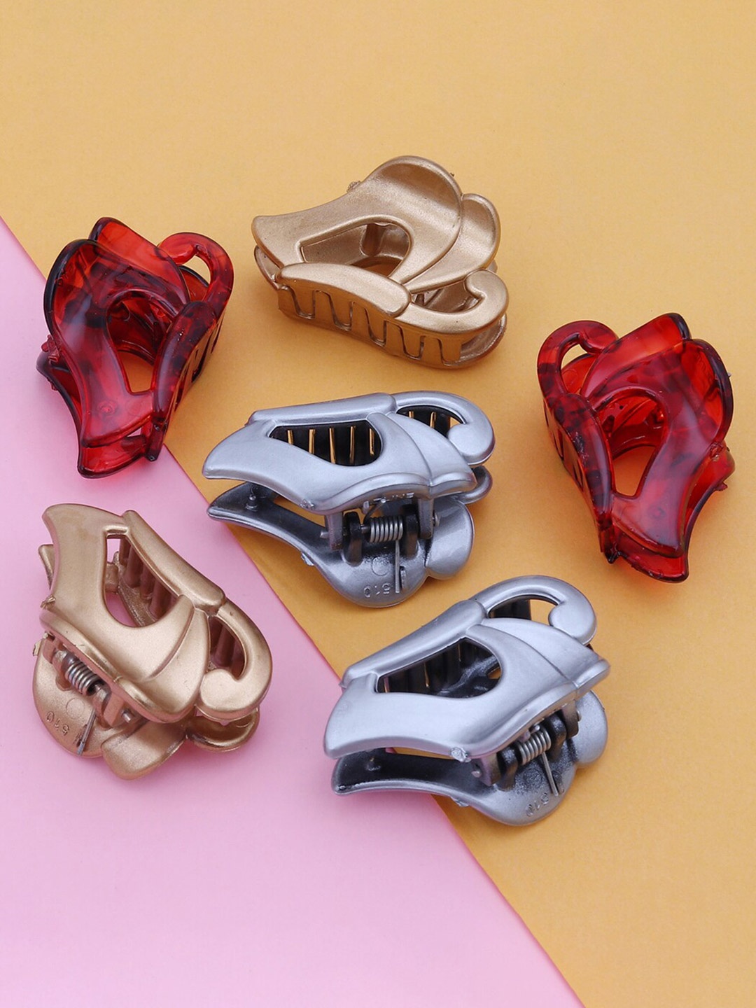 

Sukkhi Women Gold-Toned & Red Set of 6 Claw Clip