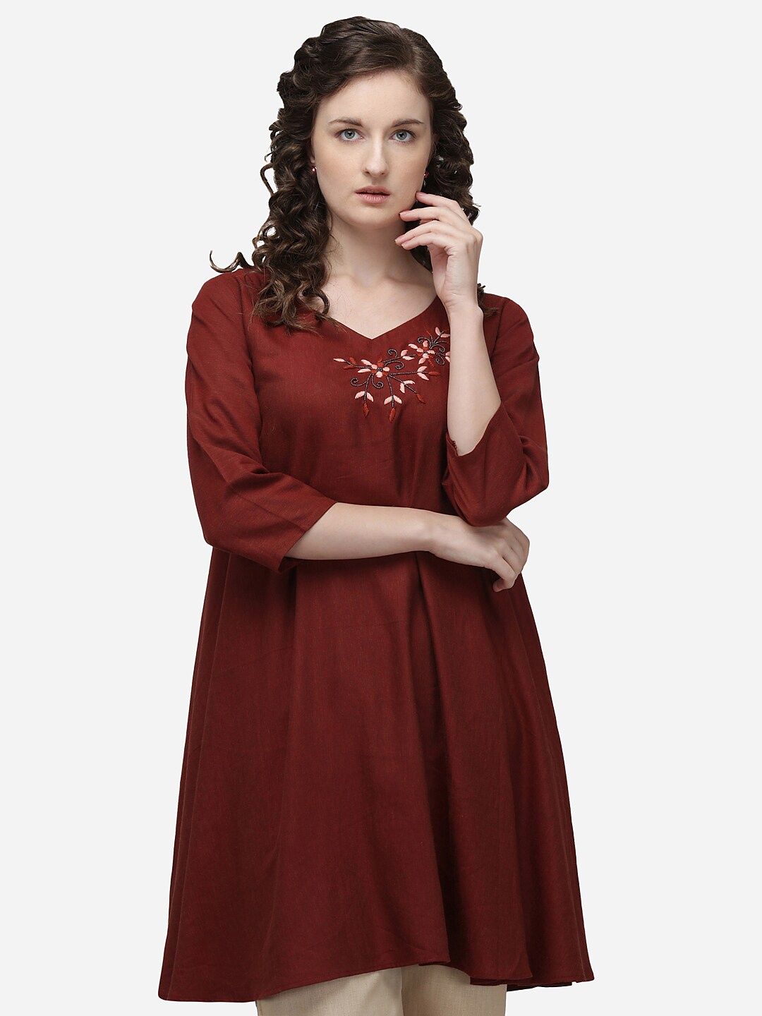 

RAISIN Maroon Viscose Rayon A-Line Tunic