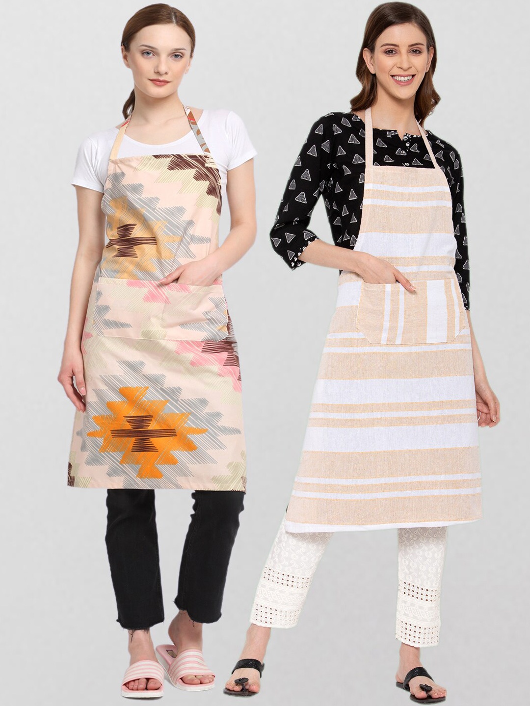 

KLOTTHE Unisex Pack Of 2 Printed 210 TC Cotton Aprons, White