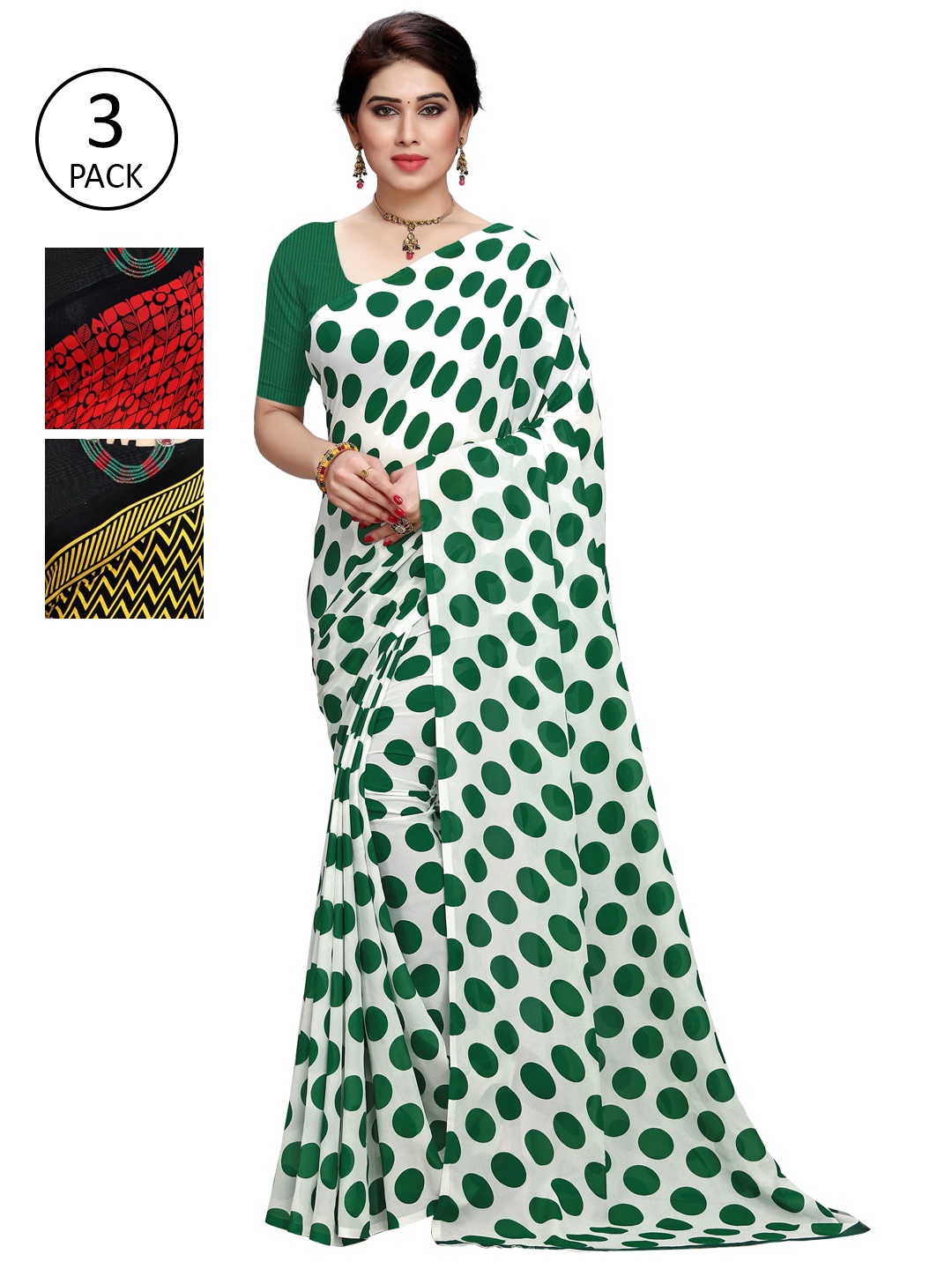 

KALINI Pack Of 3 Yellow & White Saree