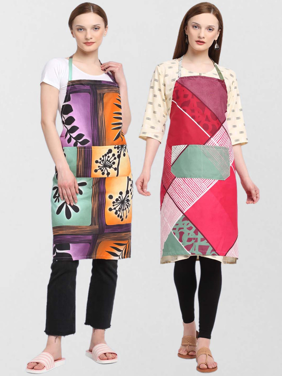 

KLOTTHE Unisex Pack Of 2 Printed 210 TC Cotton Aprons, Red
