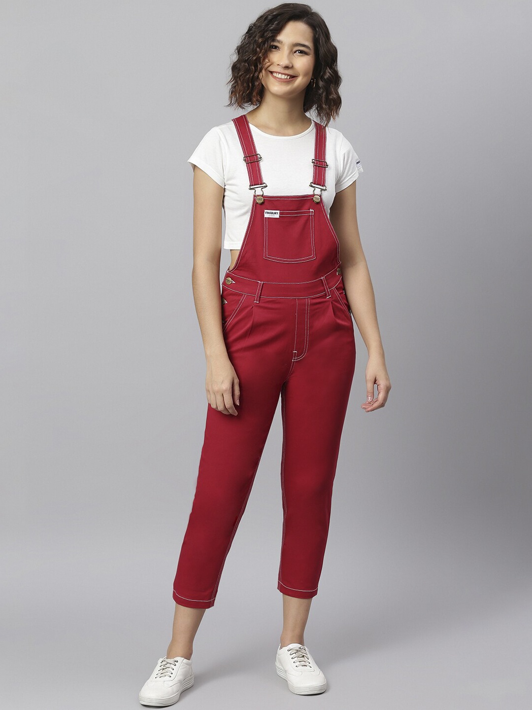 

FINSBURY LONDON Women Maroon Slim-Fit Dungarees
