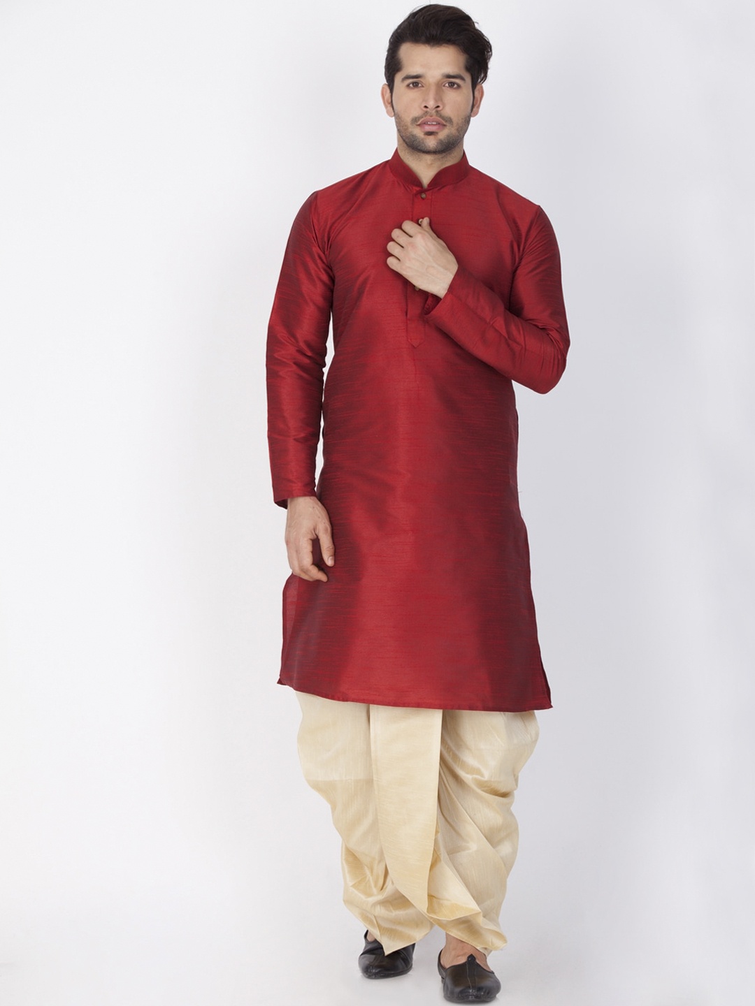 

VASTRAMAY Men Maroon Kurta with Dhoti Pants