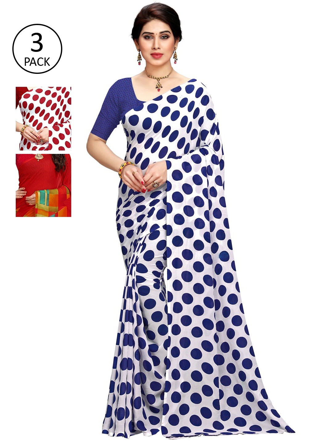

KALINI Pack Of 3 White & Blue Saree