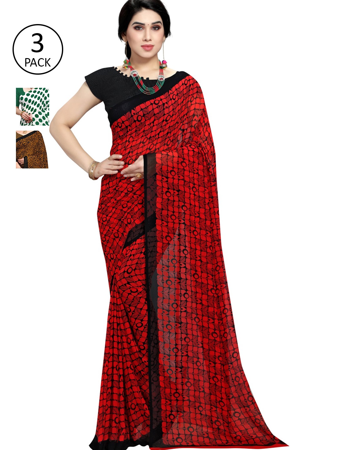 

KALINI White & Green Pack of 3 Printed Saree