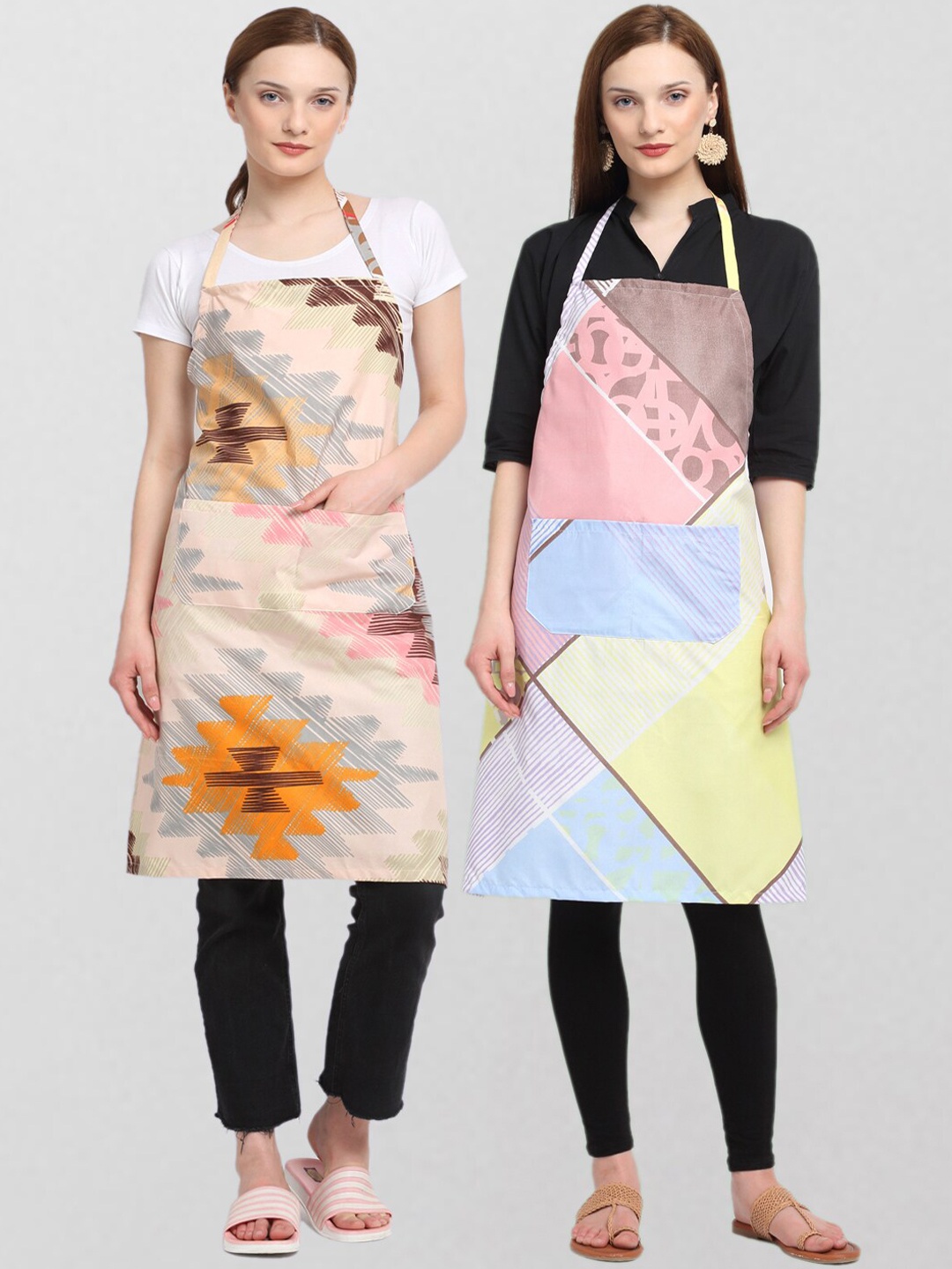 

KLOTTHE Unisex Pack Of 2 Printed Cotton 210 TC Aprons, Pink