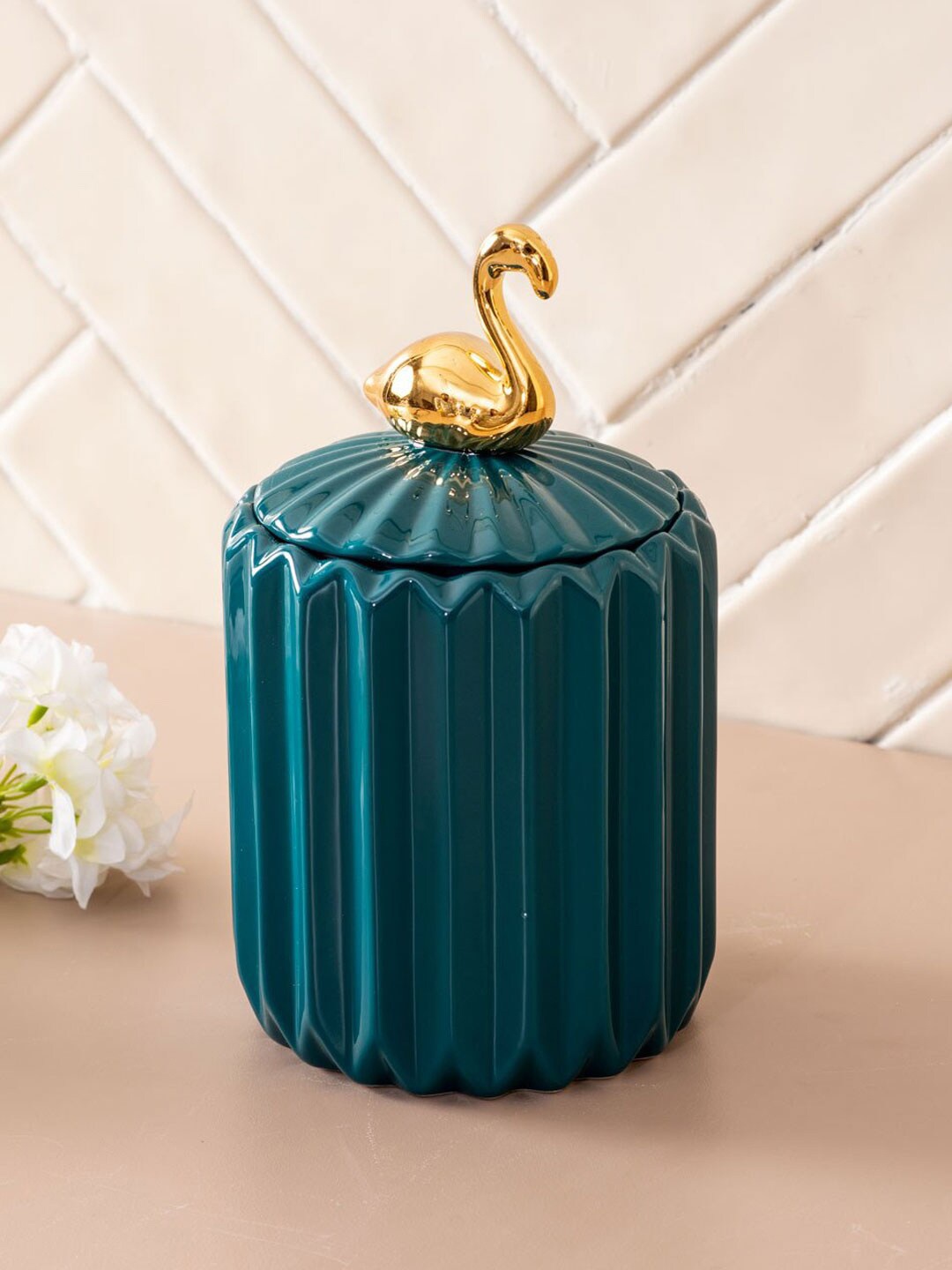 

THEDECORKART Green Flamingo Storage Canister