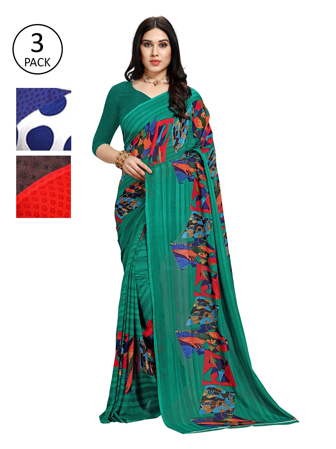 

KALINI Pack Of 3 Multicoloured Poly Georgette Sarees, Multi