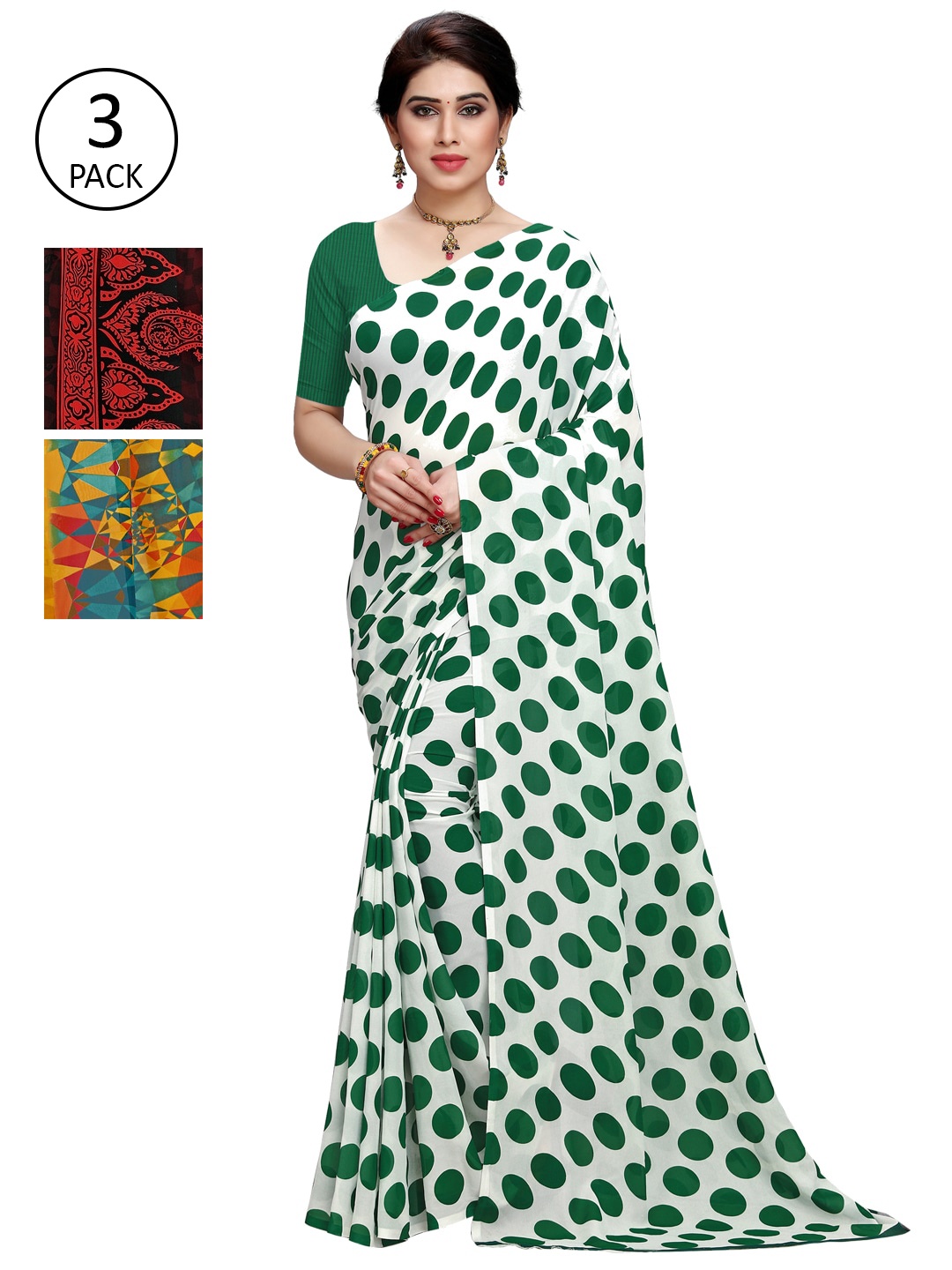 

KALINI Multi Pack of 3 Printed Poly Georgette Saree