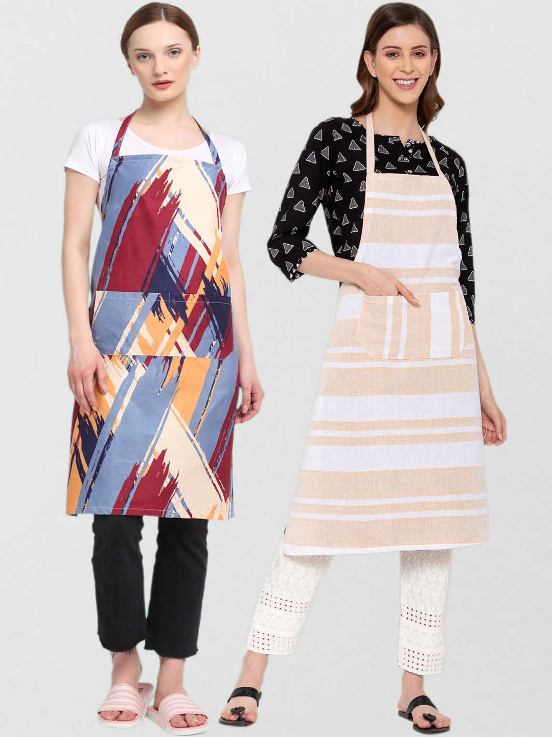 

KLOTTHE Unisex Pack Of 2 Printed Cotton 210 TC Aprons, Beige