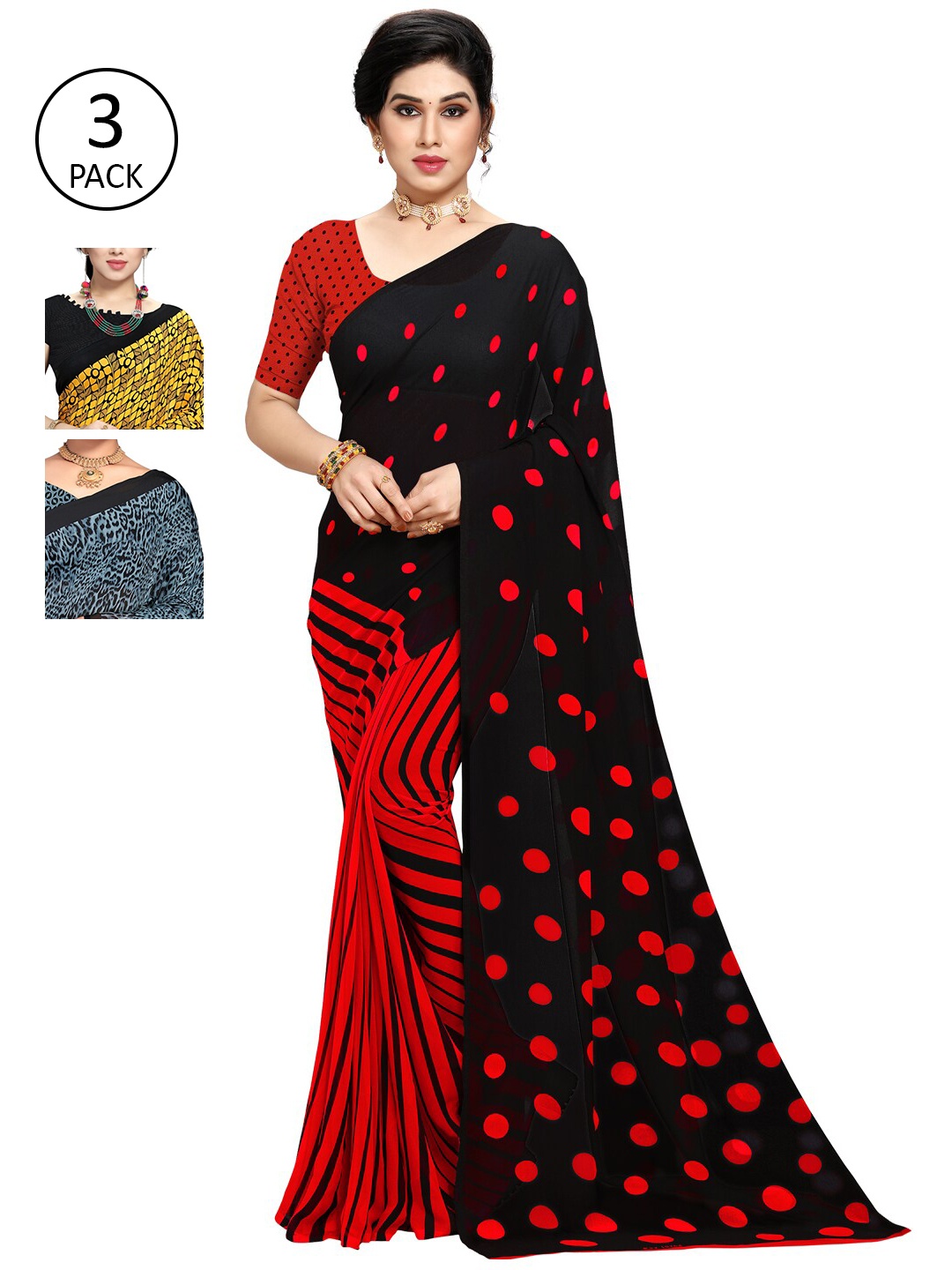 

KALINI Pack Of 3 Yellow & Red Saree