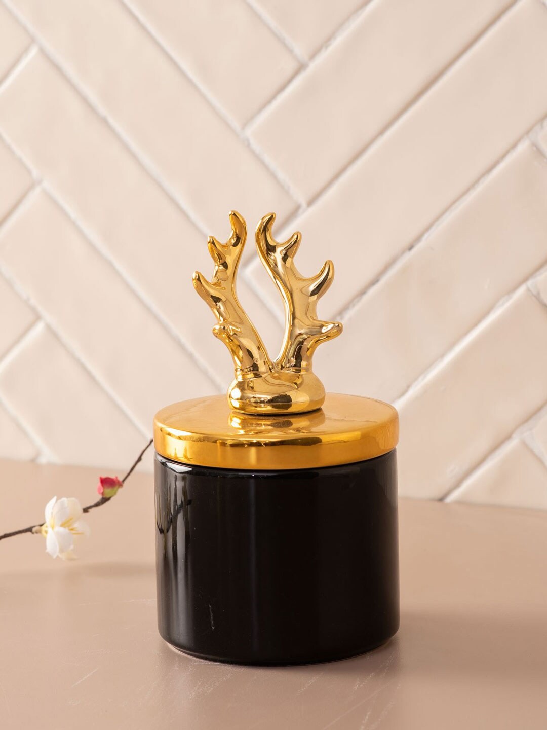 

THEDECORKART Black & Gold-Toned Solid Small Reindeer Storage Canister