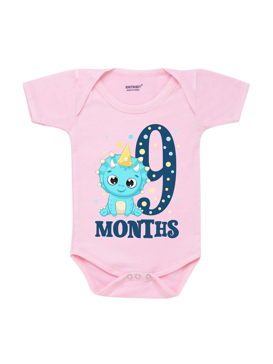 

KNITROOT Infant Kids Pink & Navy Blue Printed Bodysuit