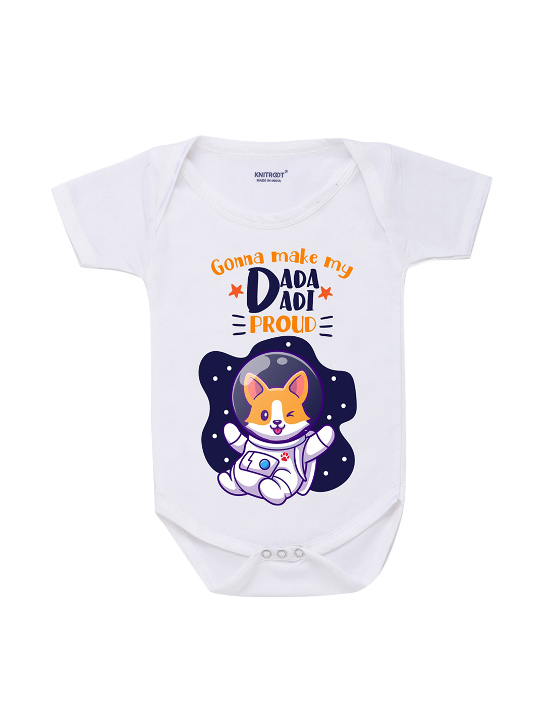 

KNITROOT Infant Kids White & Blue Graphic Printed Bodysuit