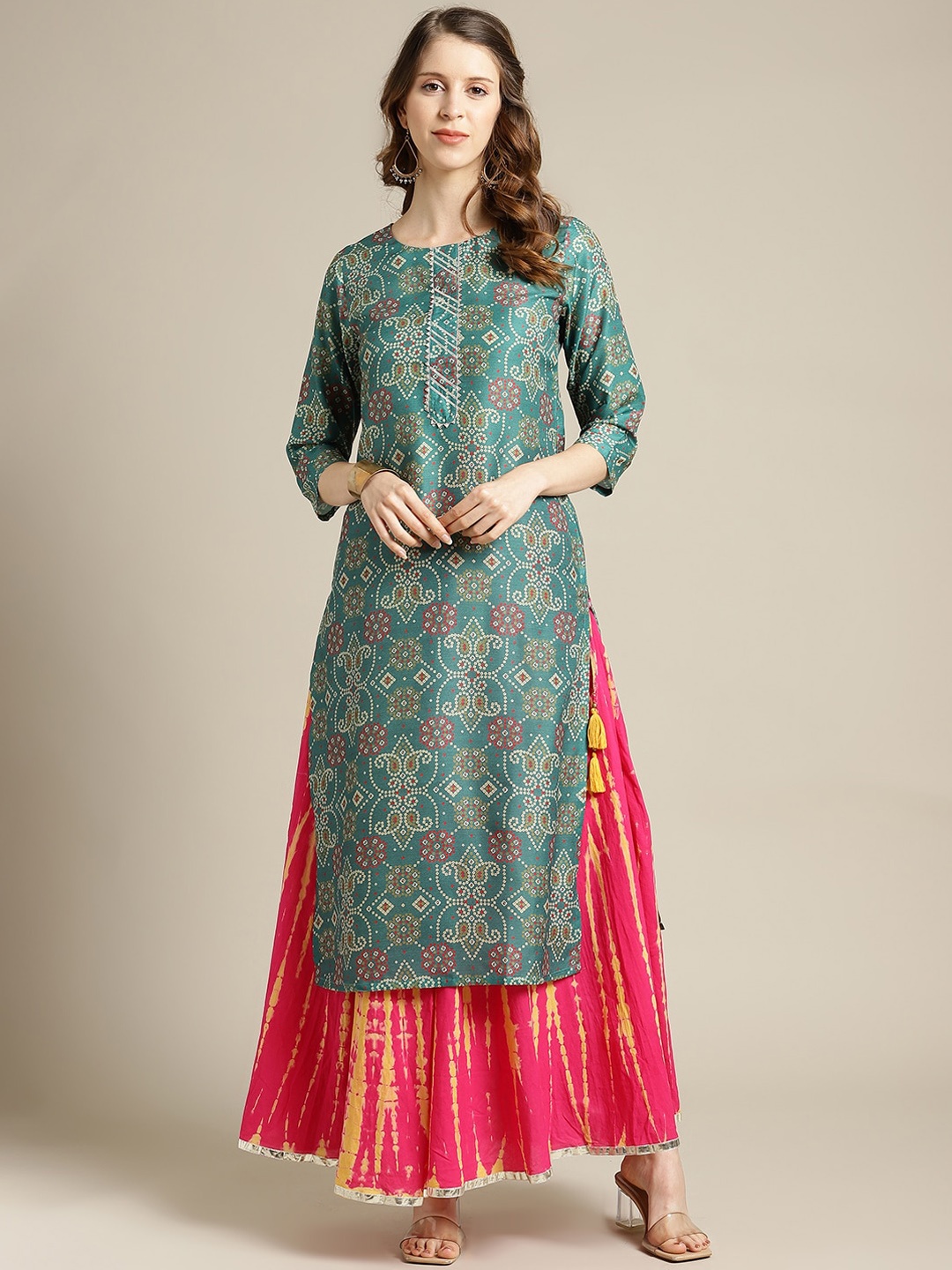Varanga Women Green Bandhani Printed Kurta