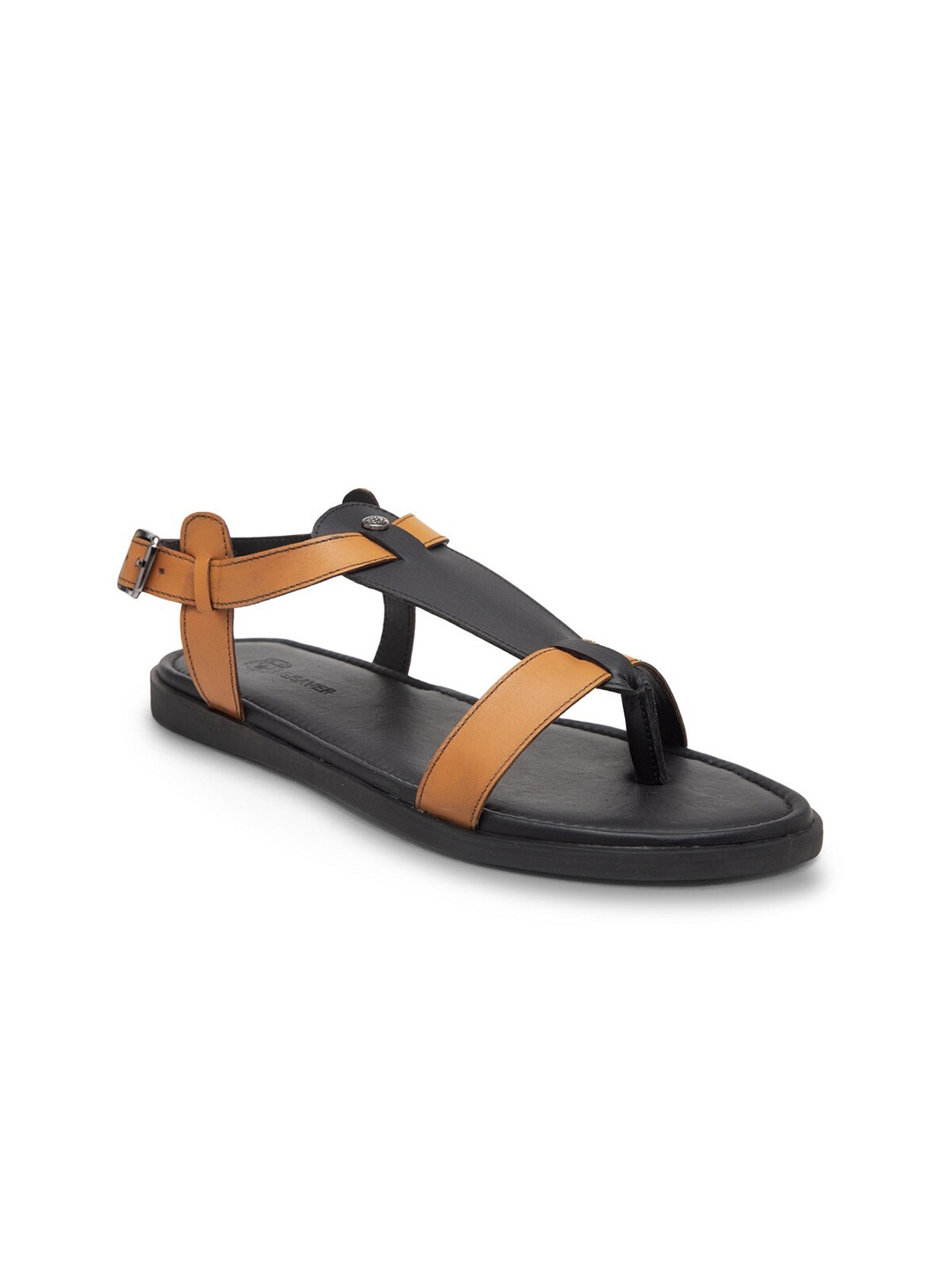 

BEAVER Men Brown & Black Leather Comfort Sandals