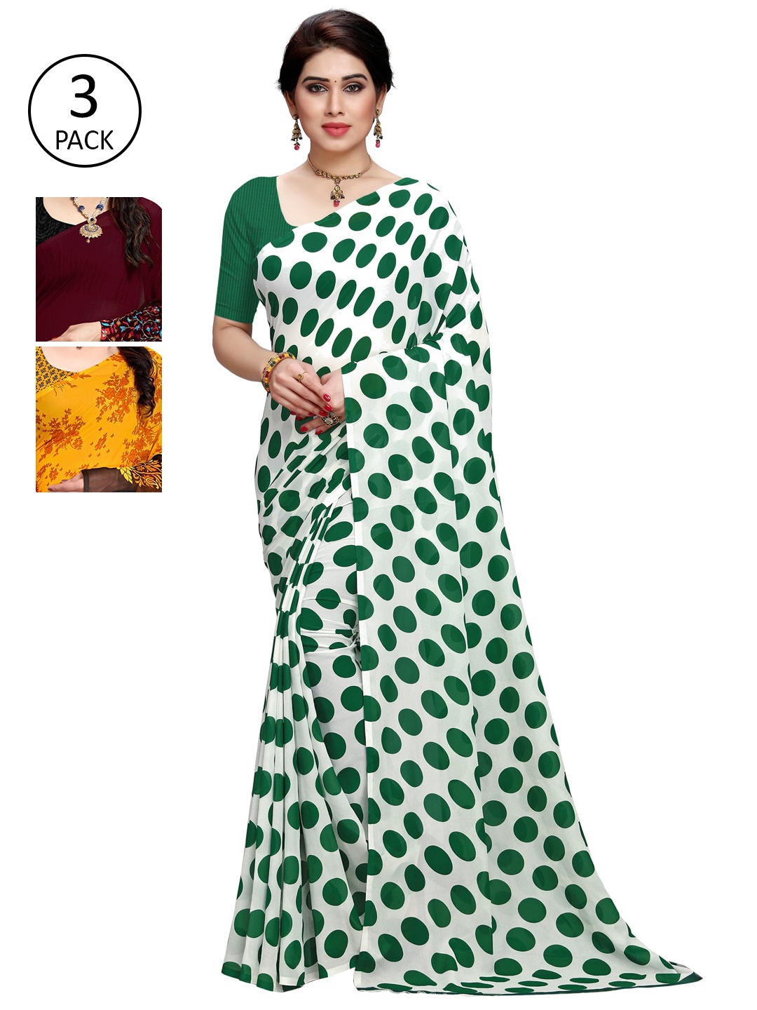 

KALINI Pack of 3 Printed Poly Georgette Saree, Multi